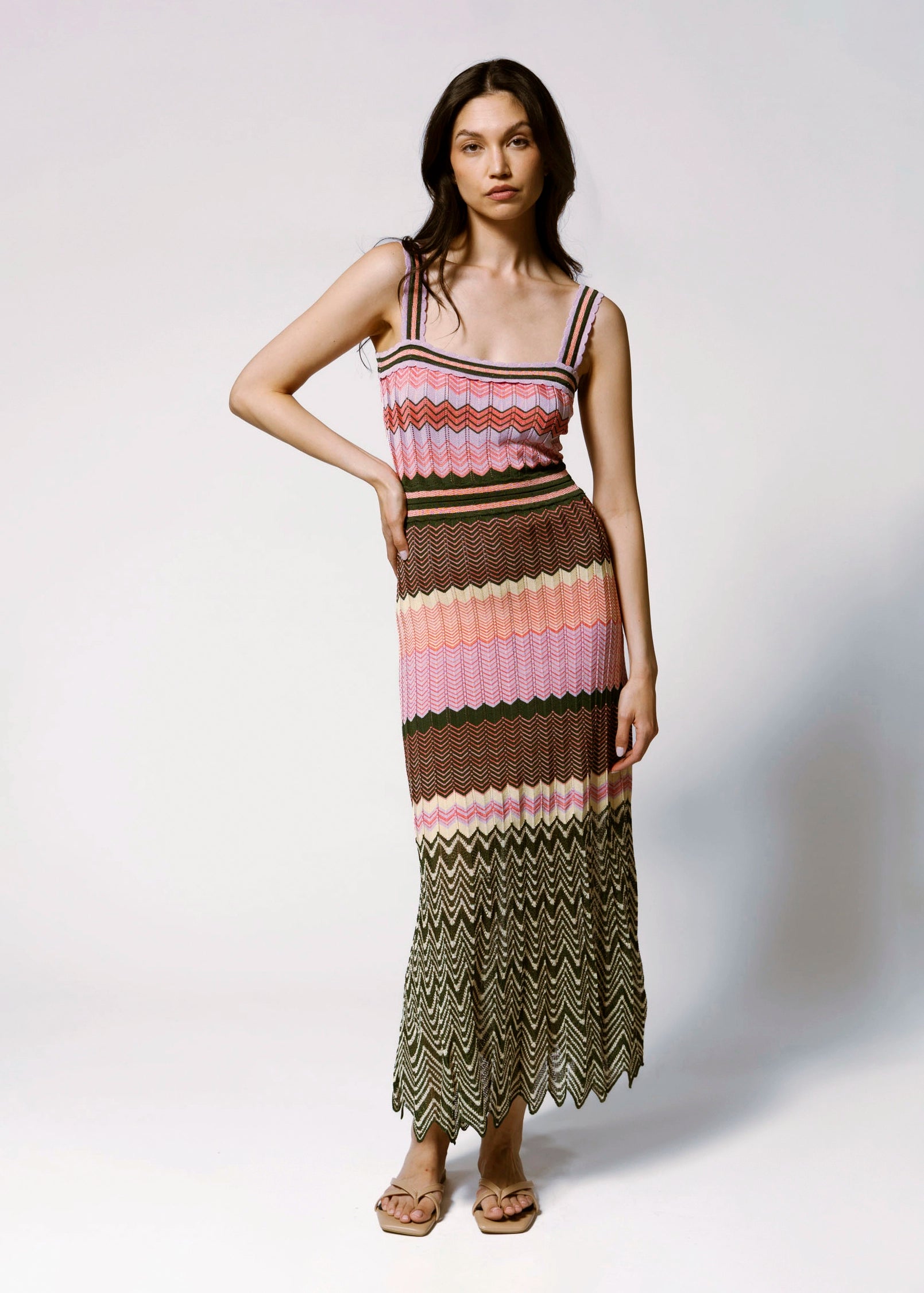 swatch-Multi knit chevron print dress