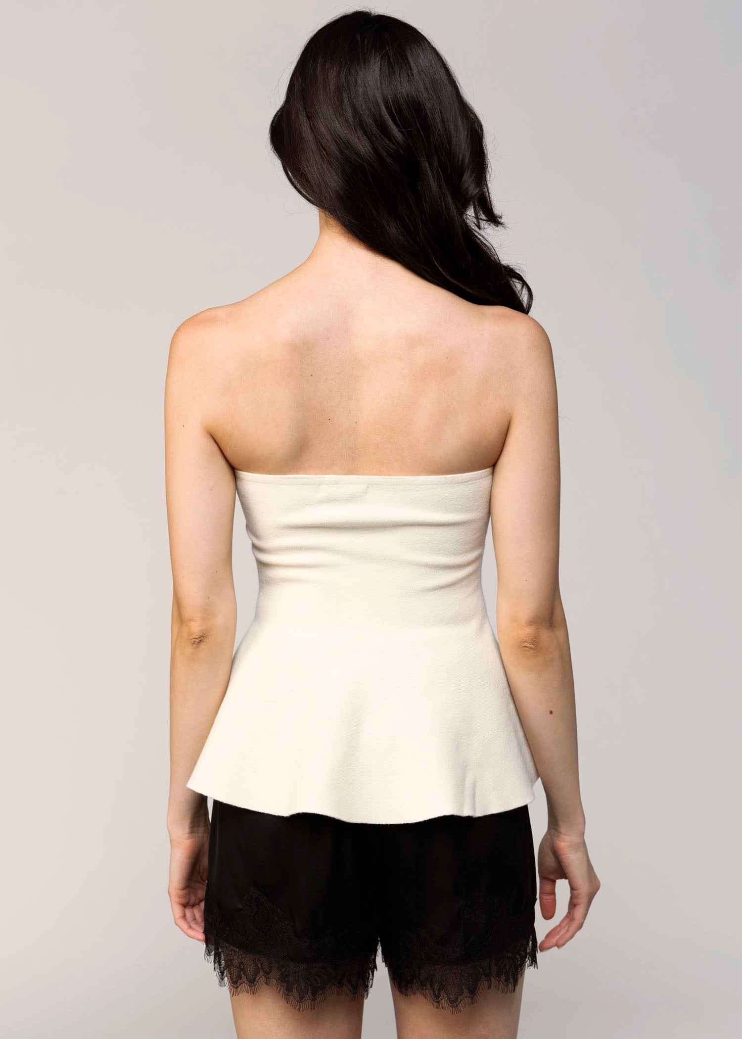 swatch_Cream bella strapless peplum knit top