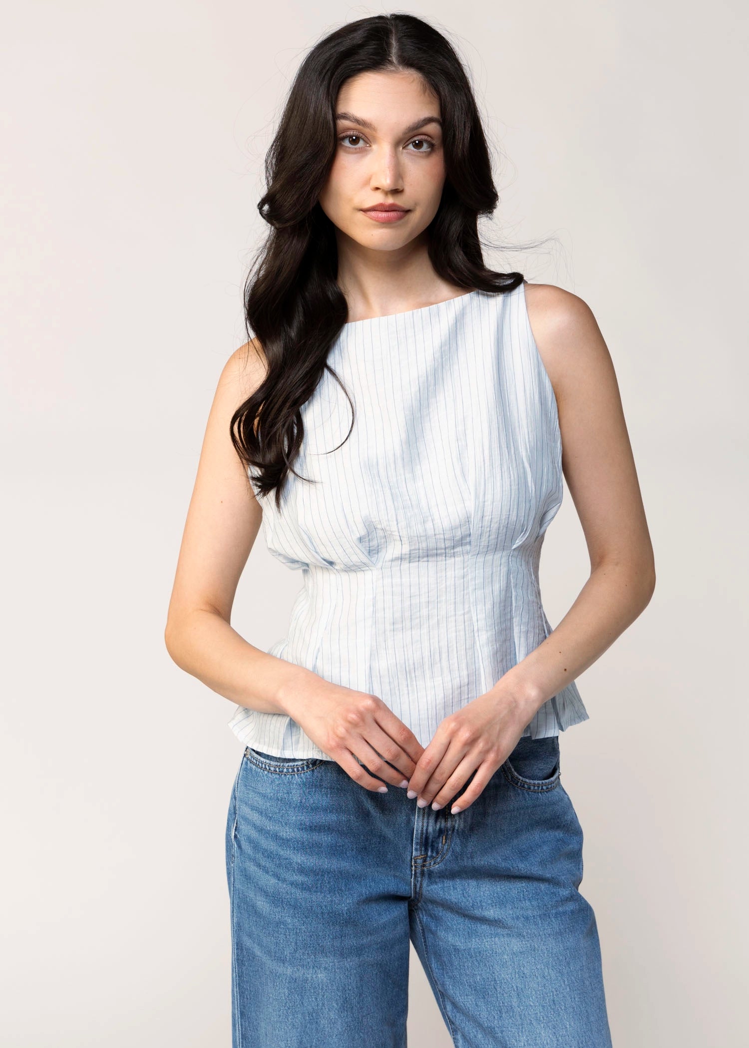 swatch_Blue pinstripe peplum top