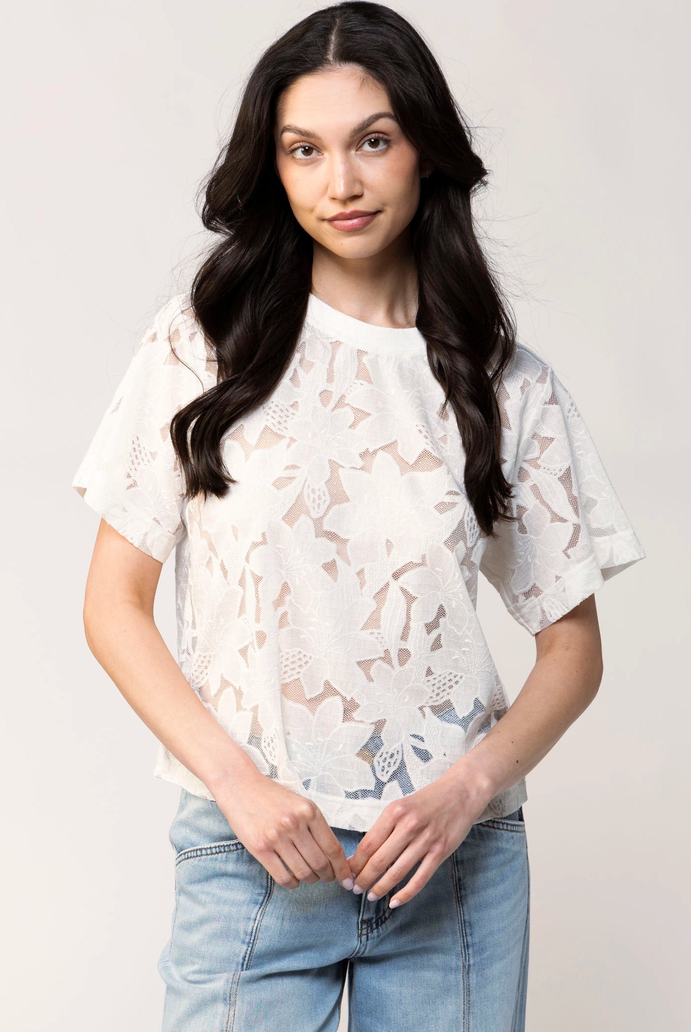 swatch_Off White floral lace t-shirt