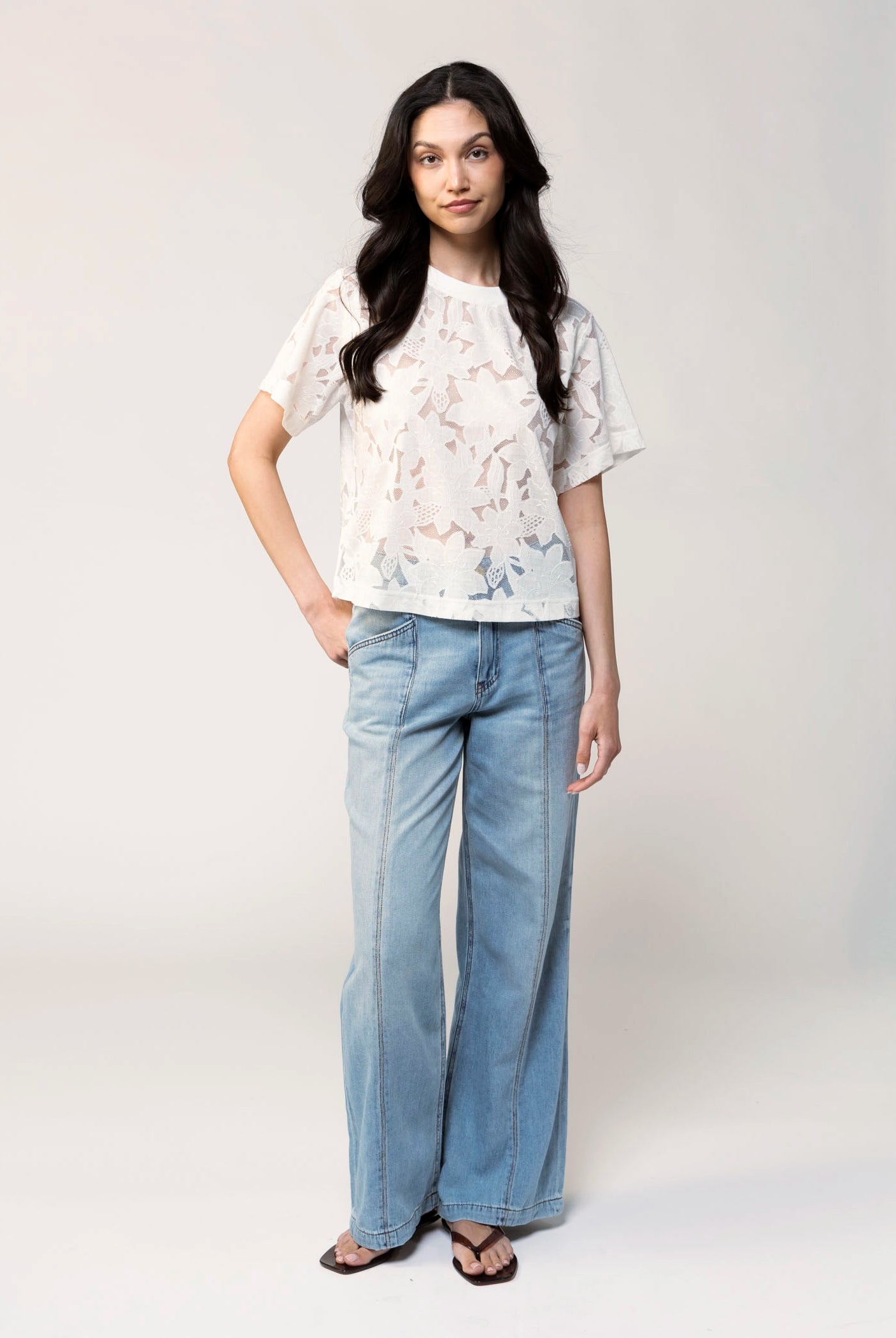 swatch_Off White floral lace t-shirt