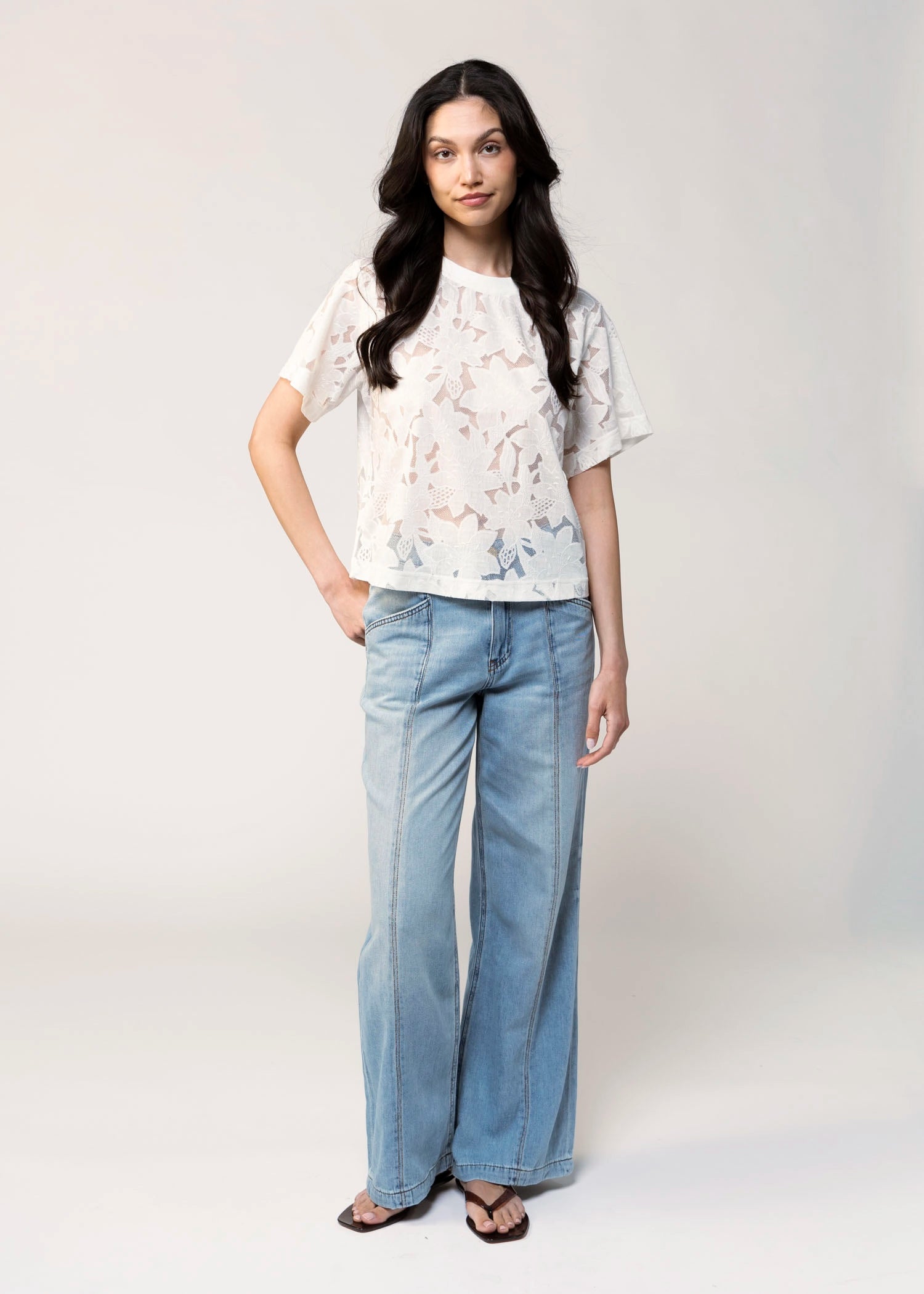 swatch_Off White floral lace t-shirt