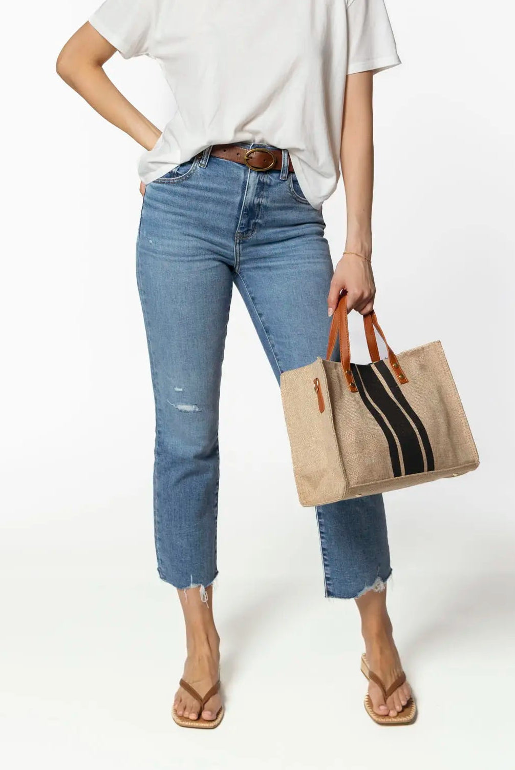 swatch_Black/Natural top handle canvas tote