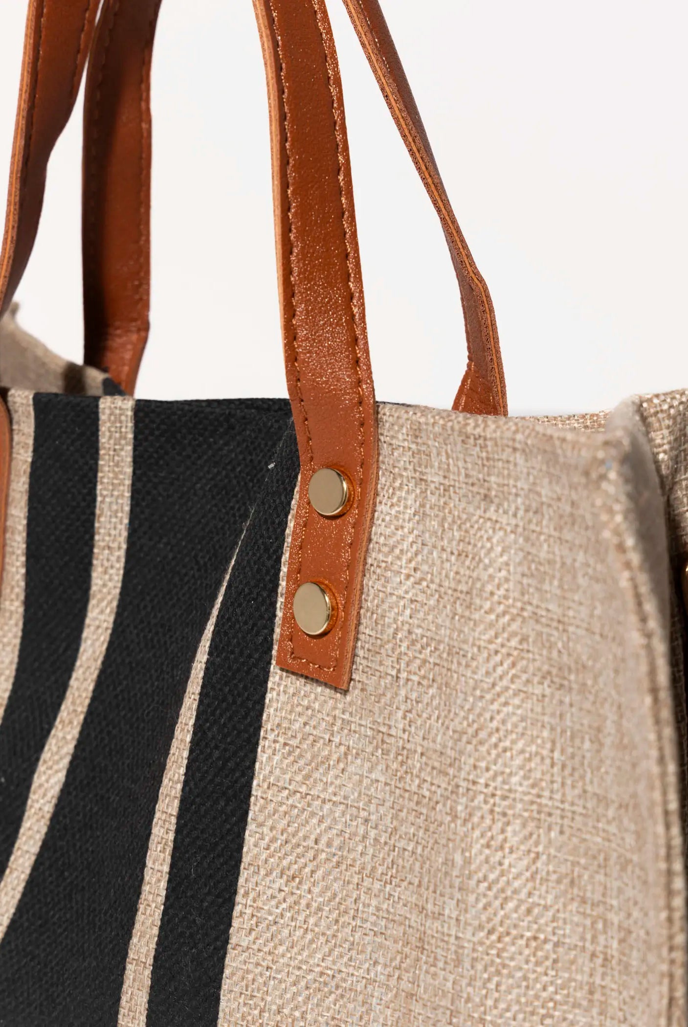 swatch_Black/Natural top handle canvas tote