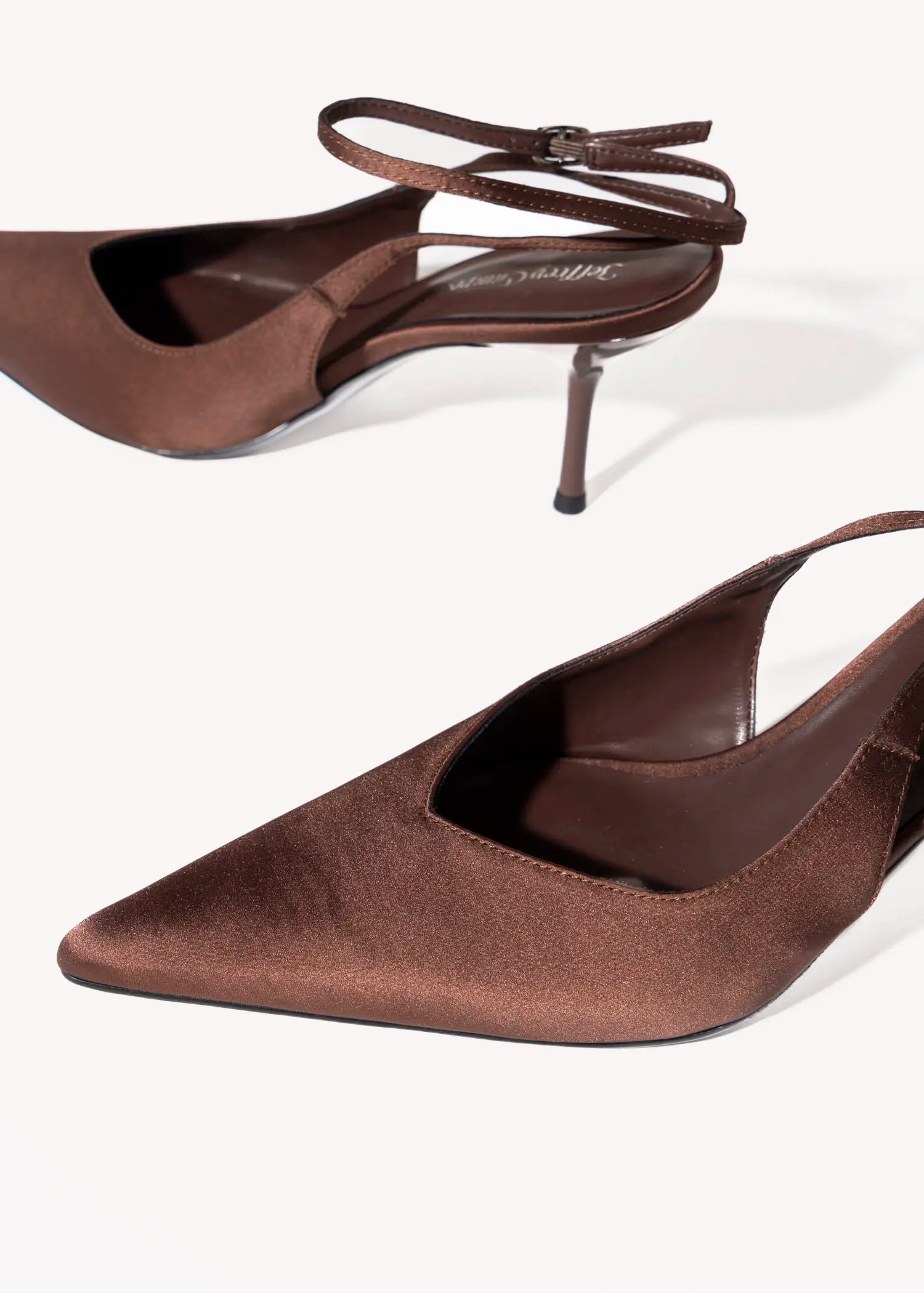 swatch_brown satin executive slingback pump heels