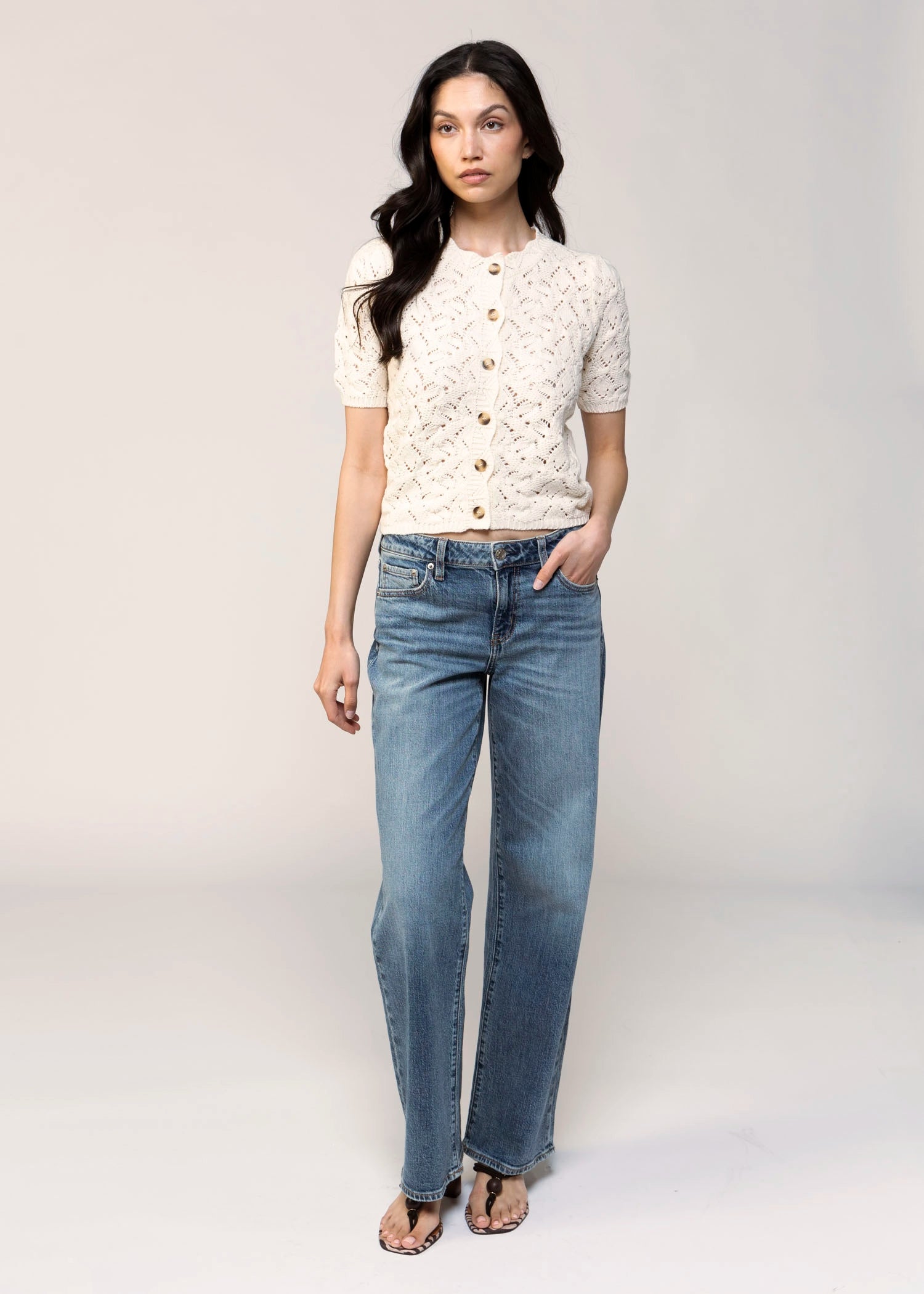 swatch_Eggshell heartloom dana short sleeve knit cardigan