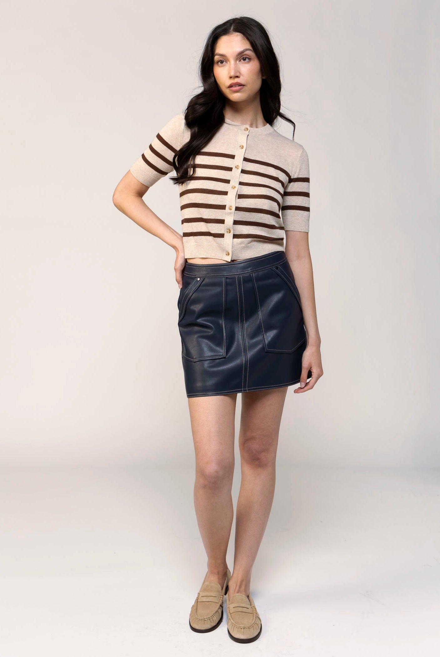swatch_Oat/Chocolate central park west marlon stripe cardigan