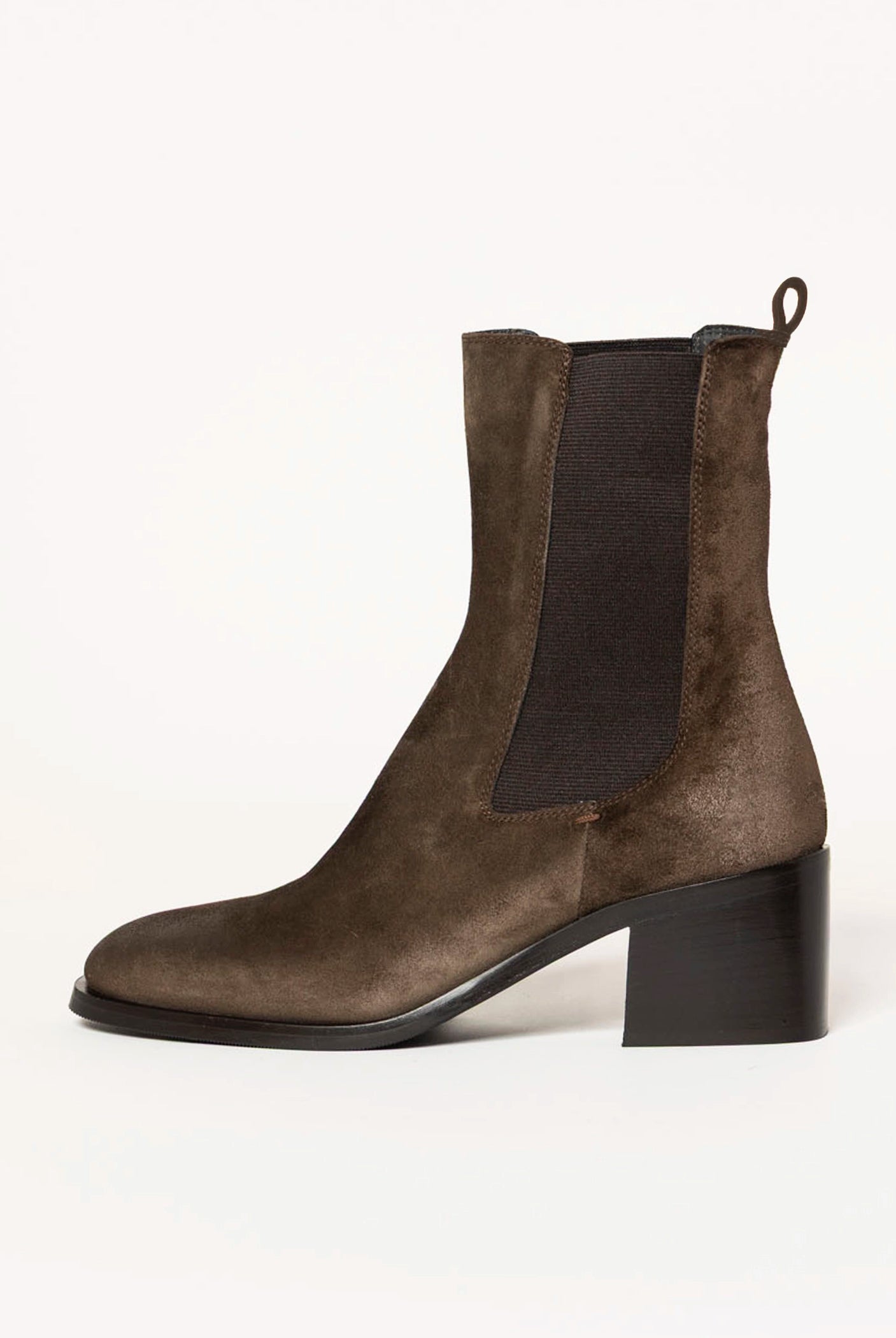 swatch_Chocolate Suede Heeled chelsea boot