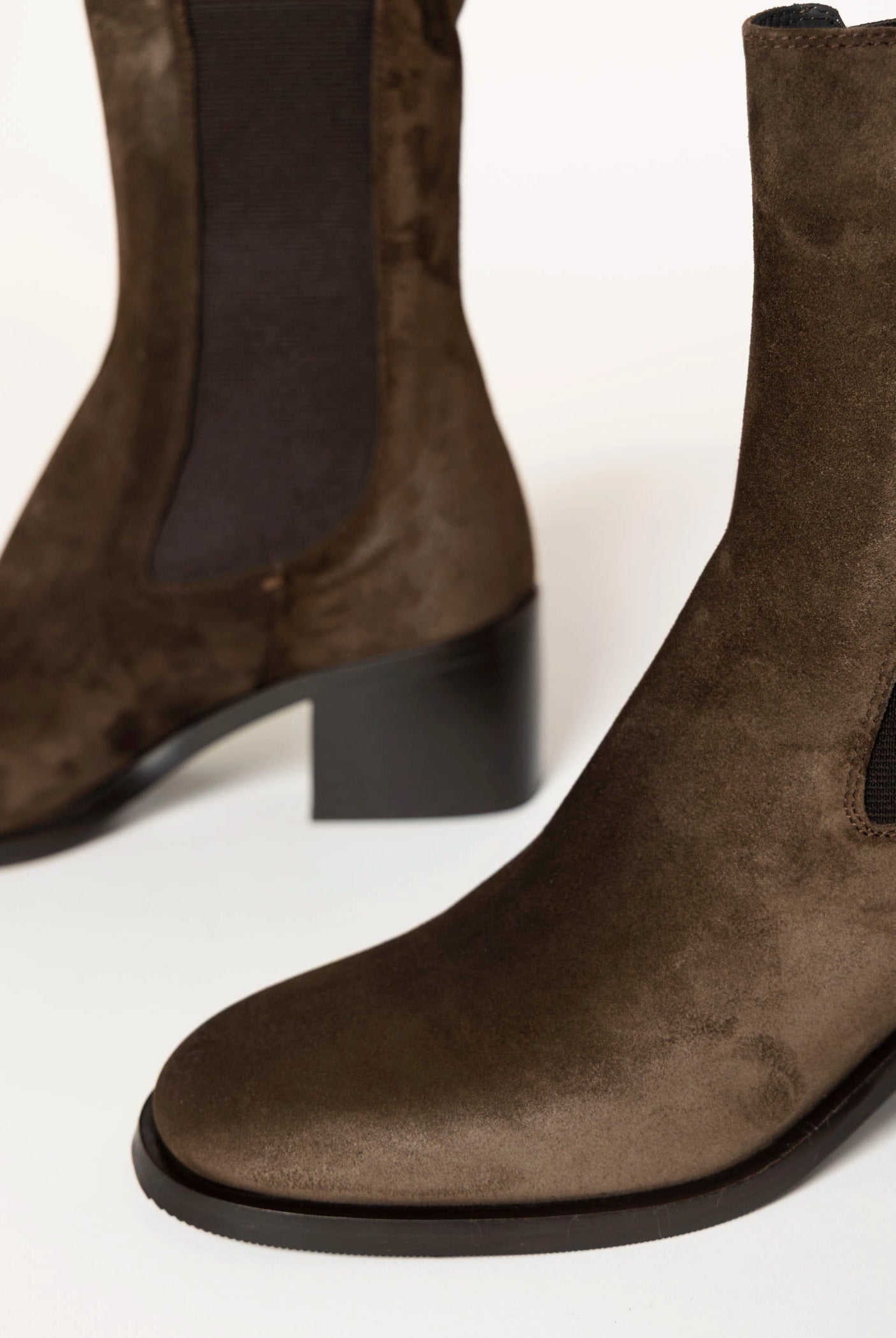 swatch_Chocolate Suede Heeled chelsea boot