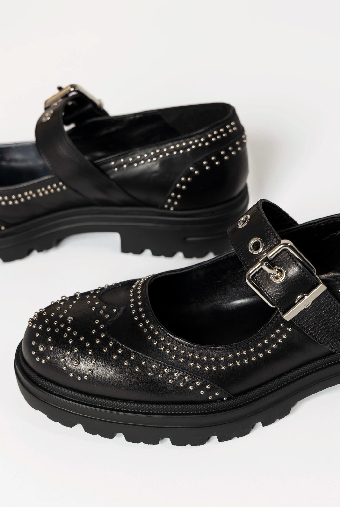 swatch_Black Leather studded mary jane shoes