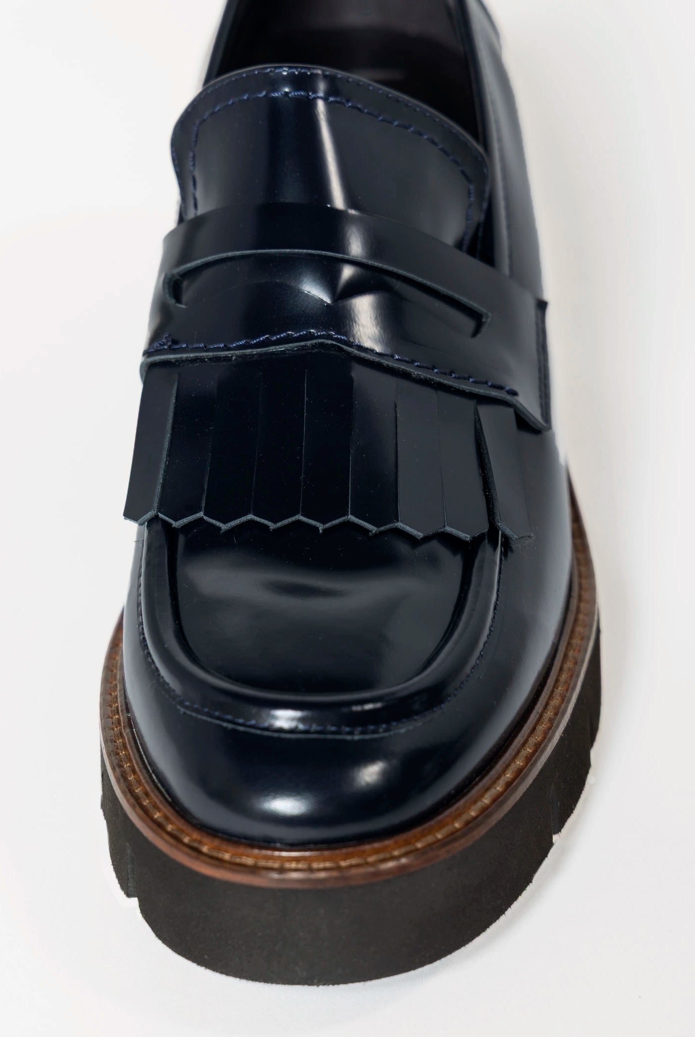 swatch_Navy Leather heeled loafer