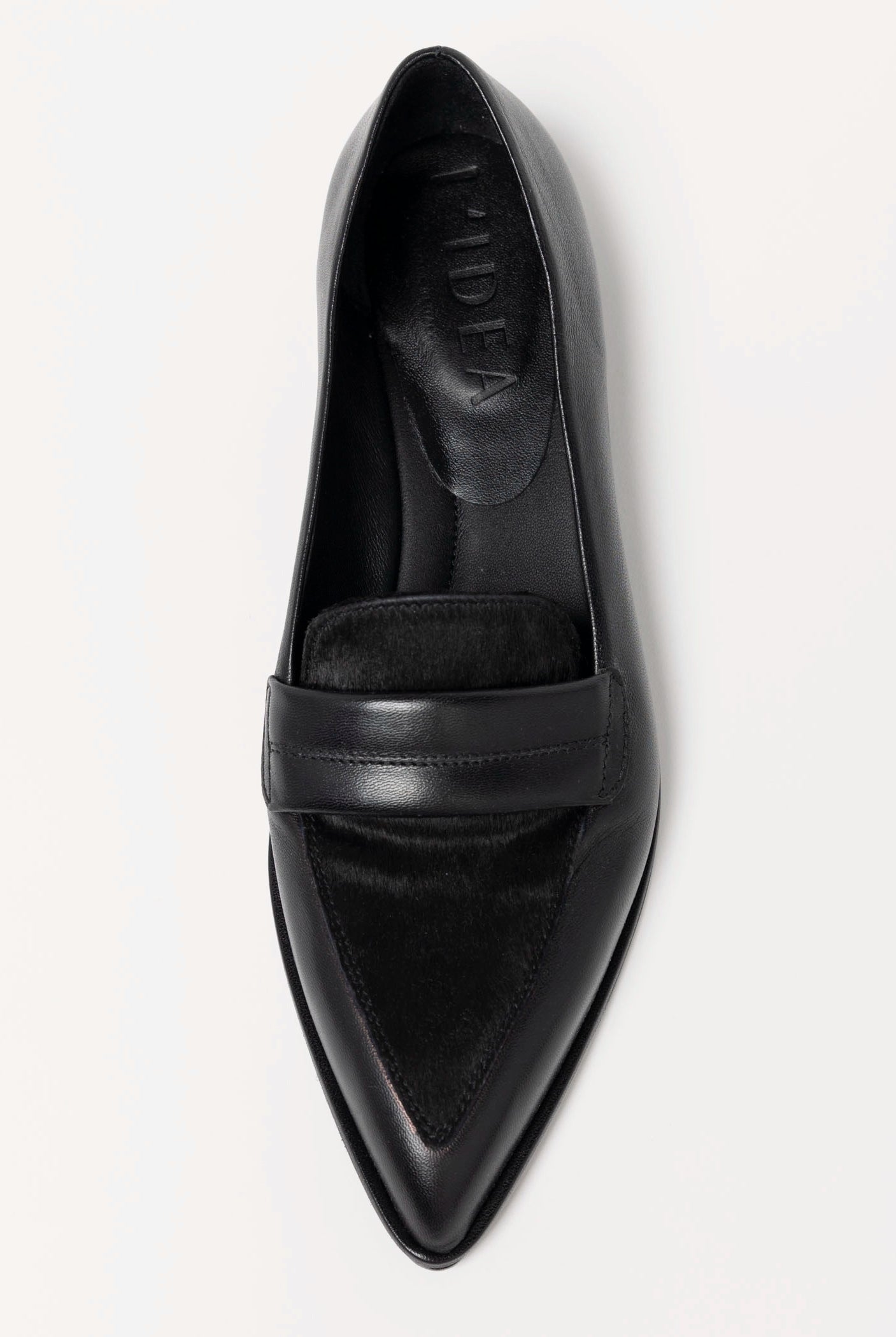 swatch_Black Leather l'idea pointed toe leather flat