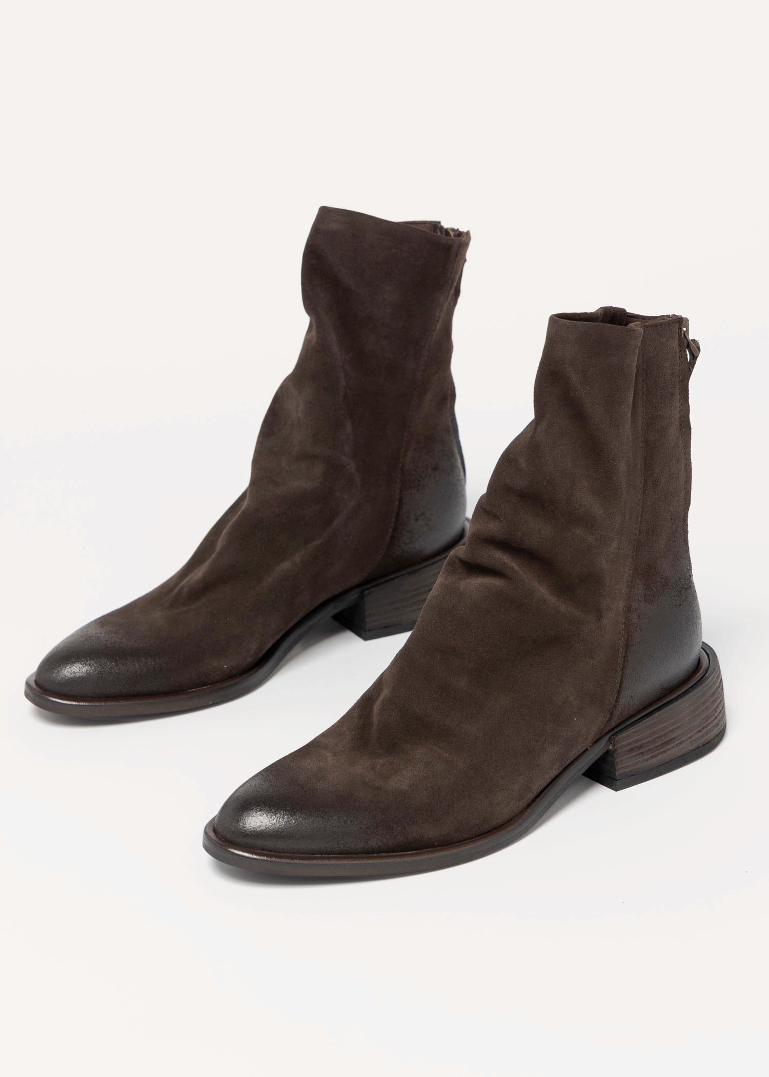 swatch_Chocolate Suede l'idea ruched ankle boot