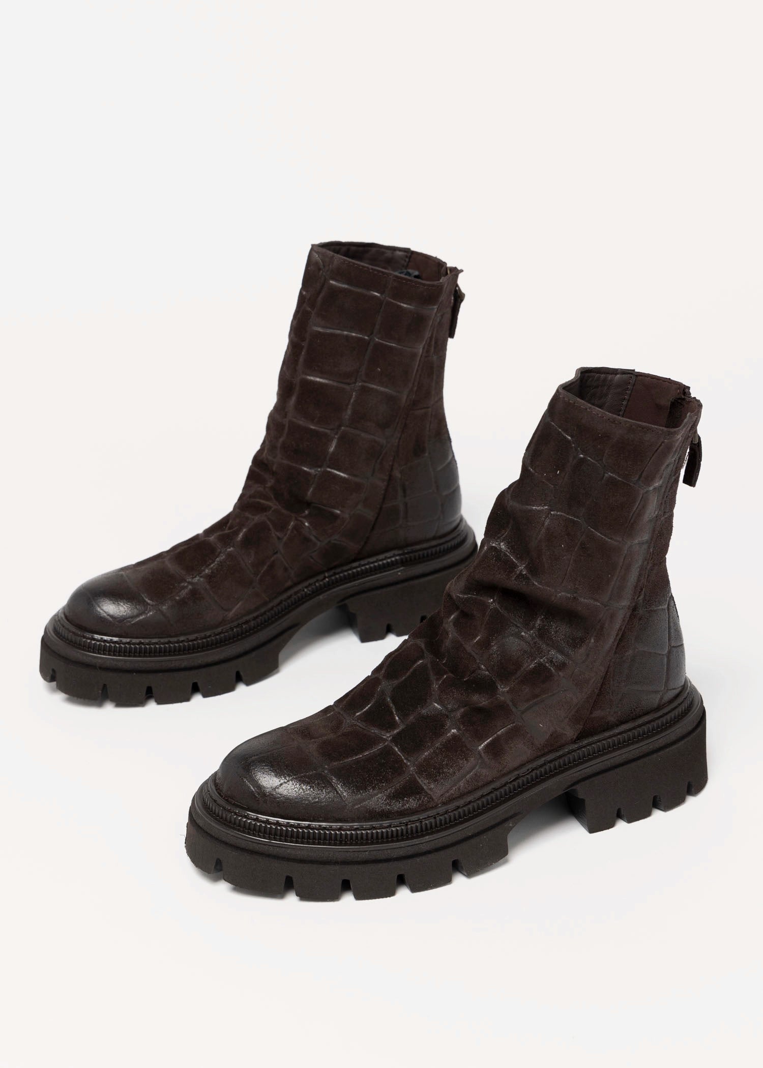 swatch_Brown Croco l'idea lug sole ankle boot