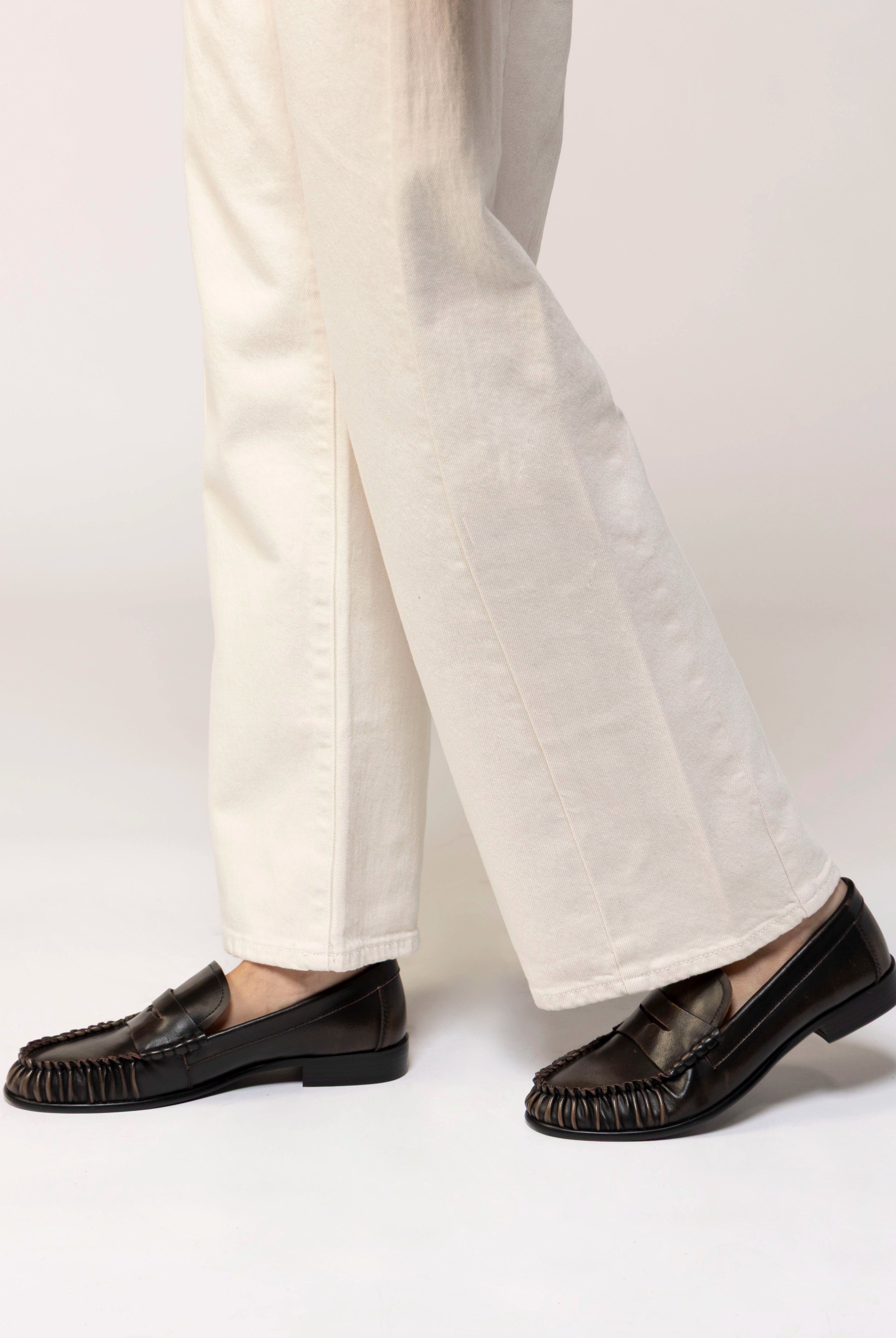 swatch_Taupe Distressed Leather l'idea ruched penny loafer