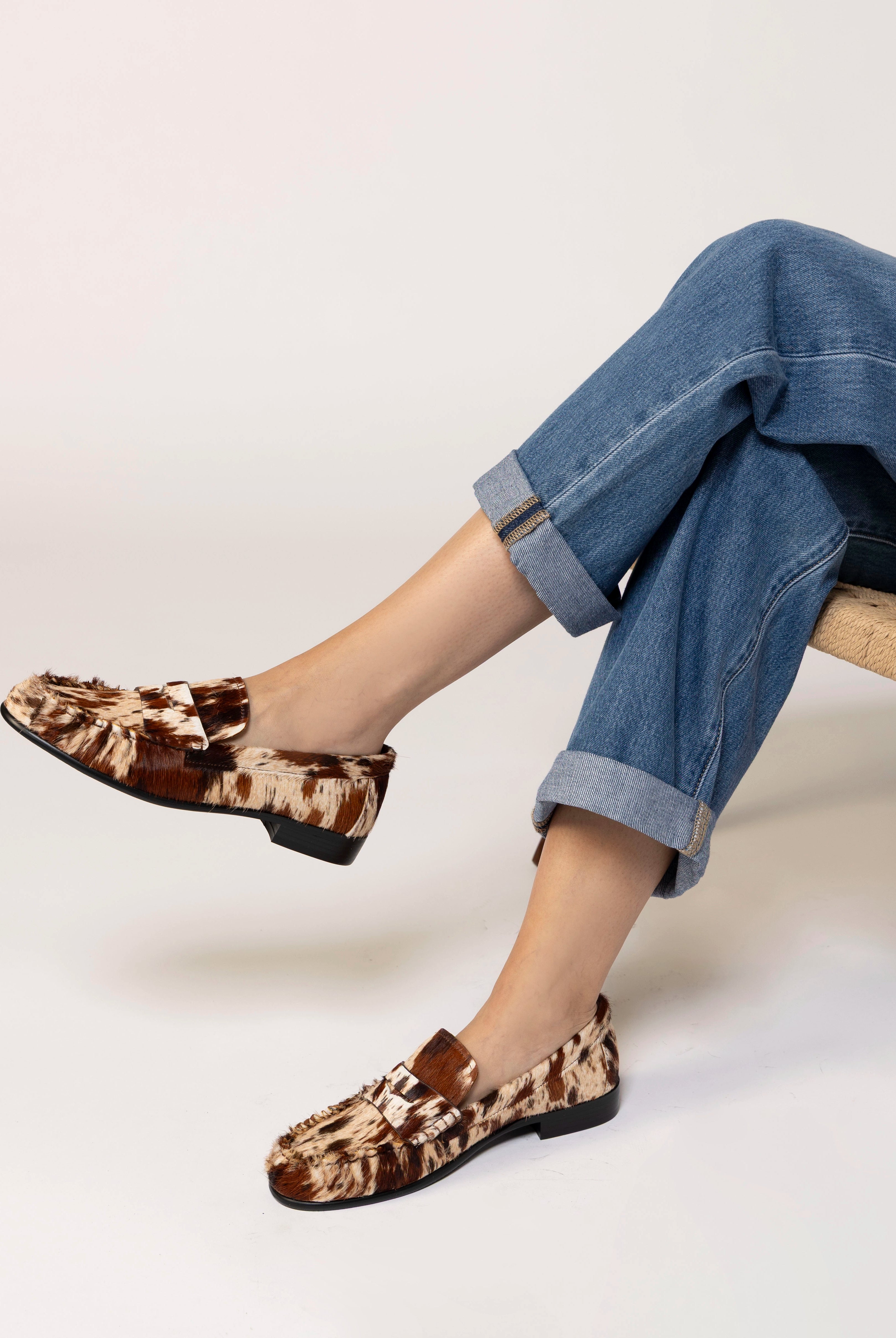 swatch_Brown Spotted Haircalf l'idea ruched penny loafer