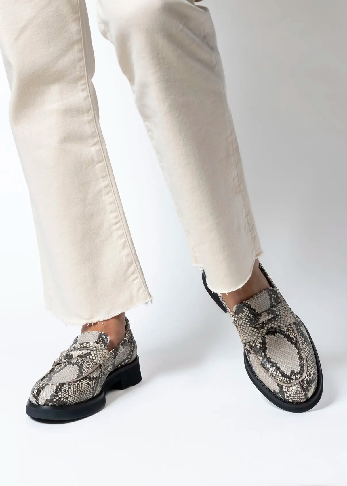 swatch_beige python python penny loafer flat shoes