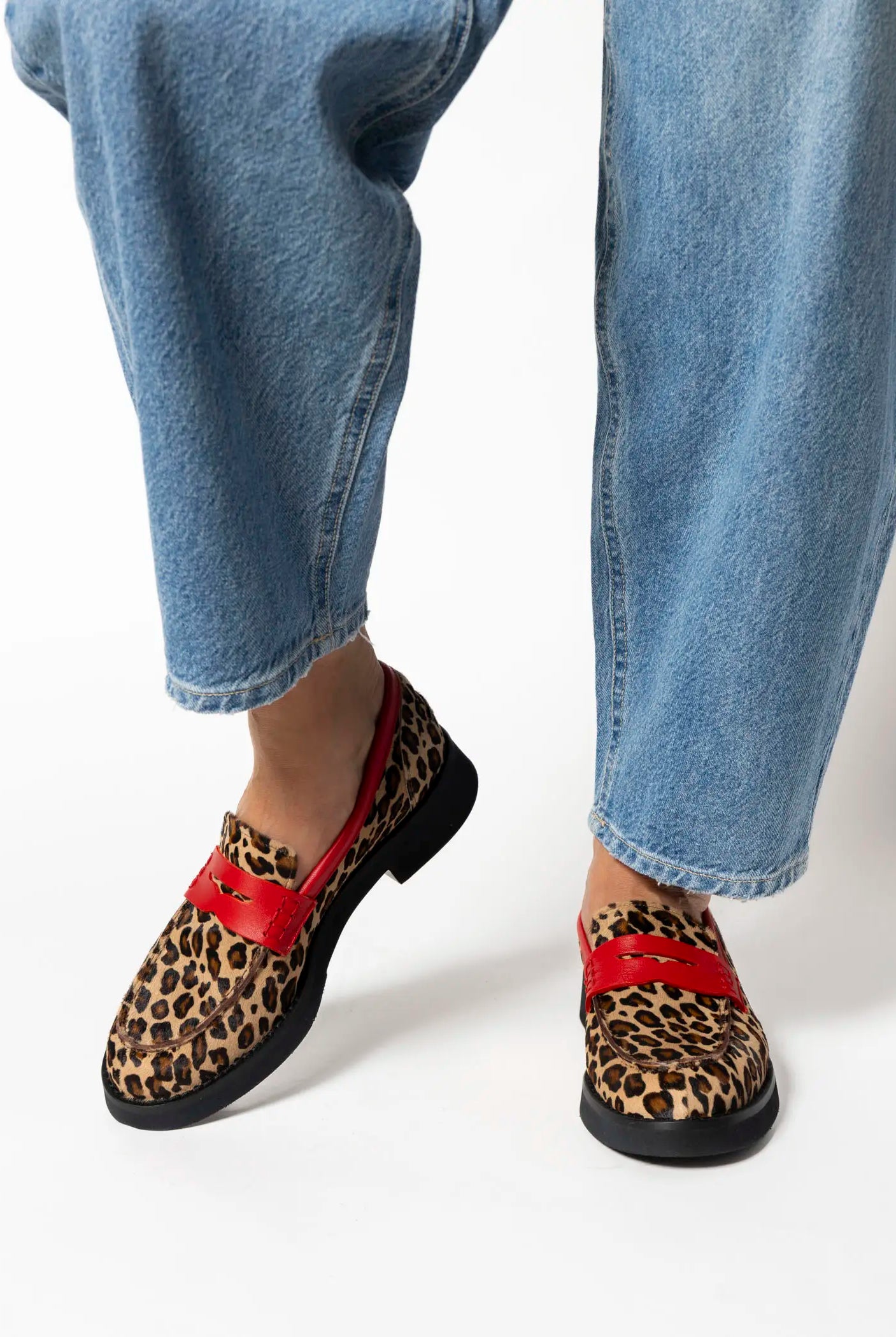 swatch_leopard/red leopard penny loafer flat shoes