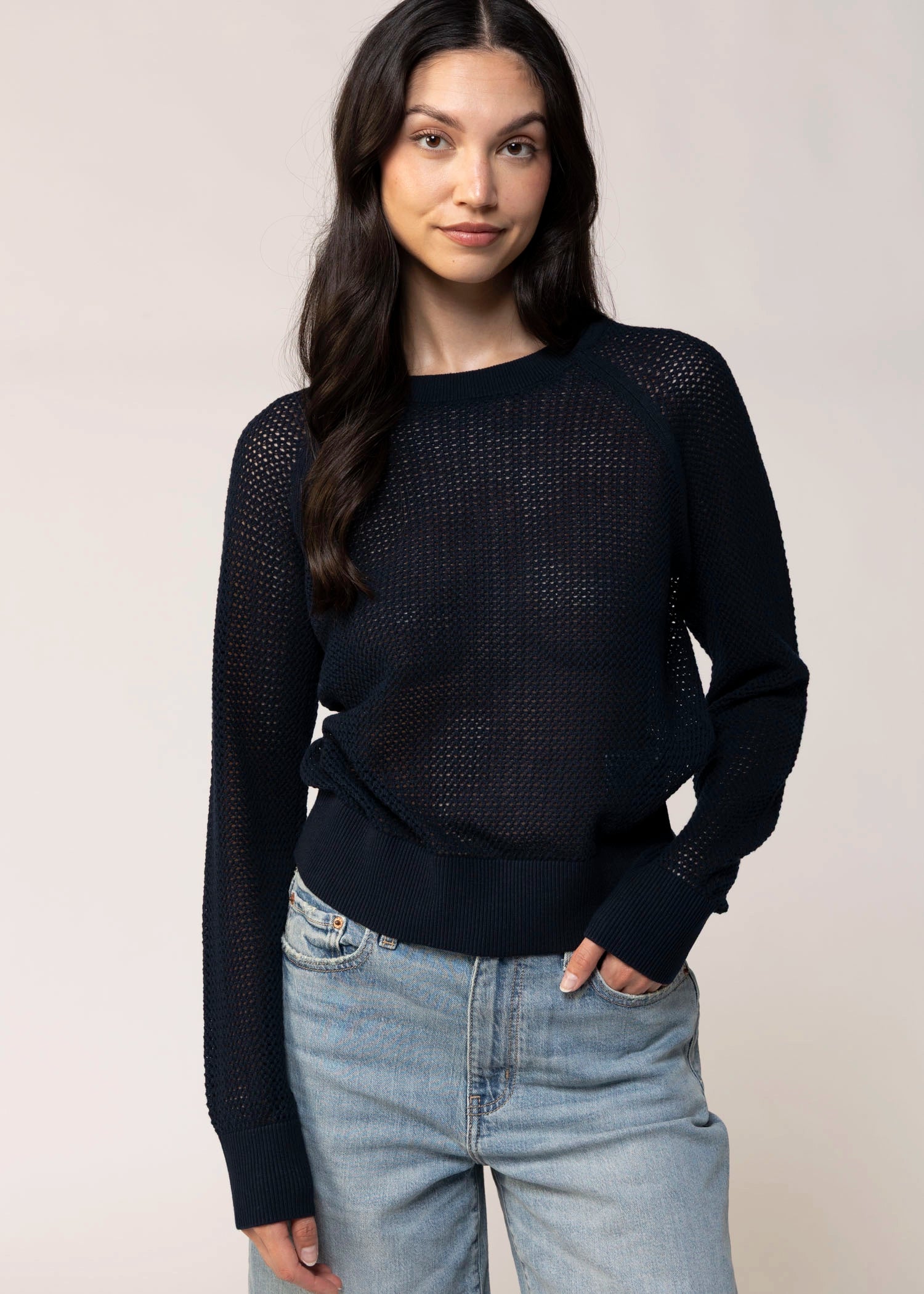 swatch_Navy sanctuary soleil open knit sweater