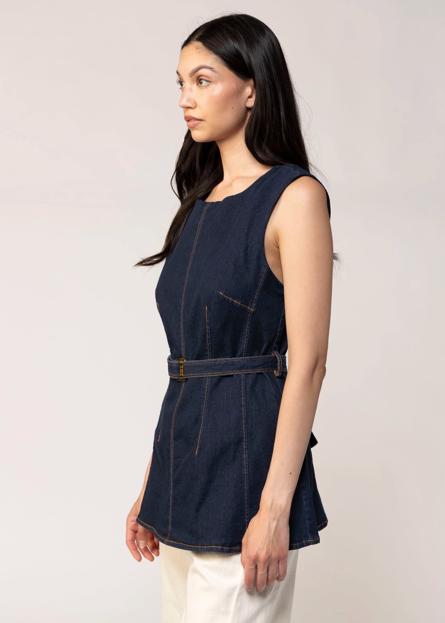 swatch_Denim belted denim top