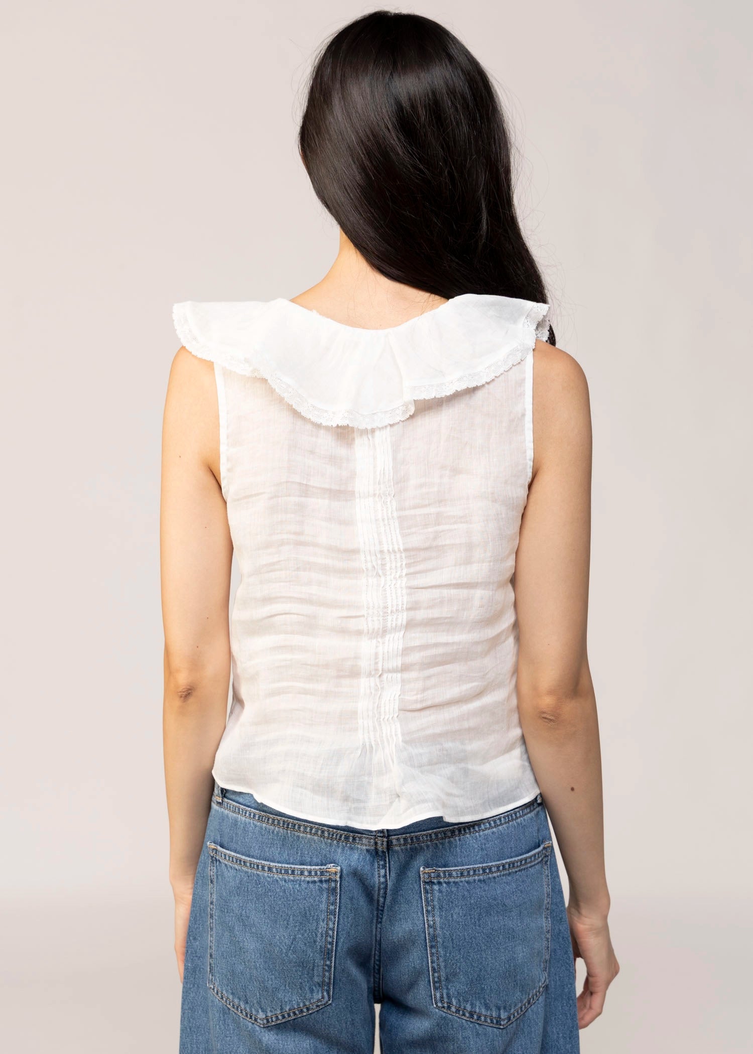 swatch_White linen ruffle v-neck tank