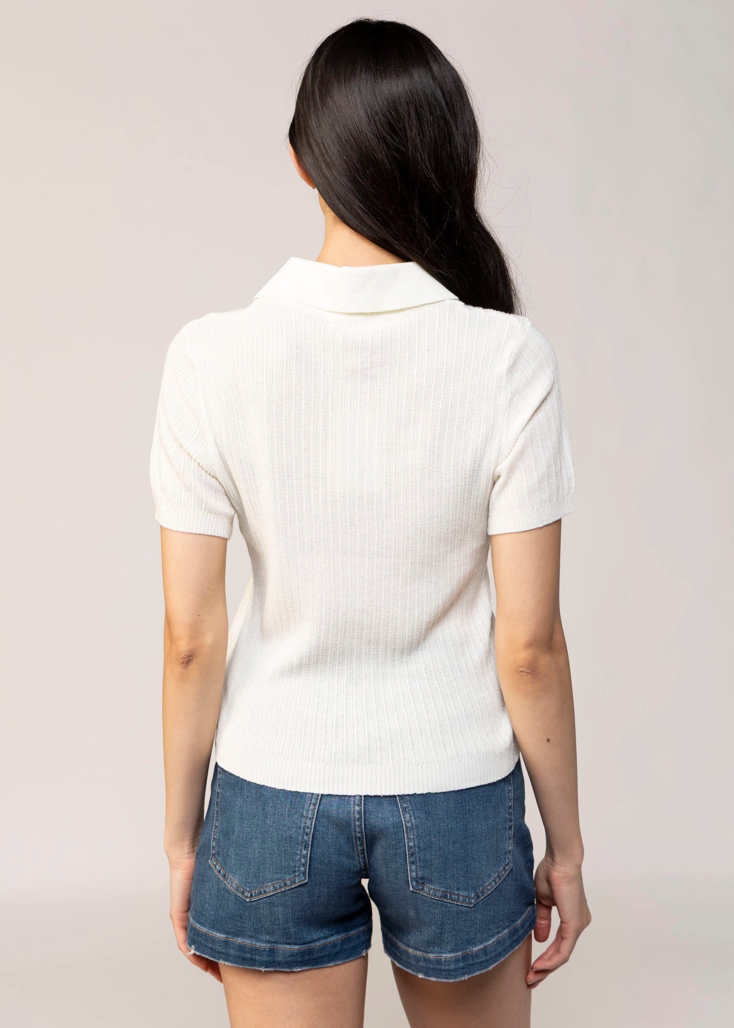 swatch_Cream mesh sweater short sleeve polo