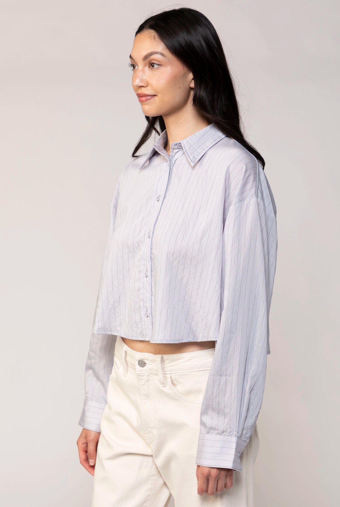swatch_Silver/Blue pinstripe cropped button down shirt