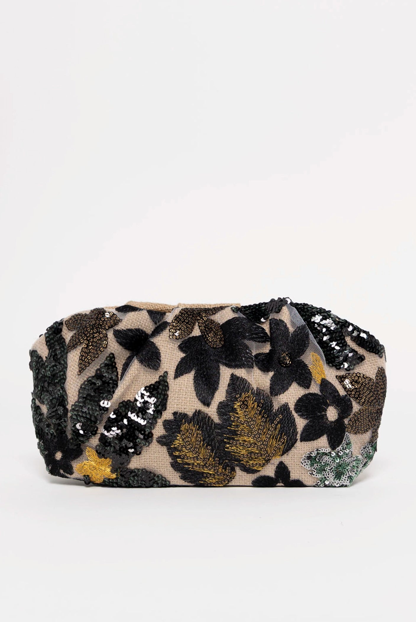 swatch_Black cosai floral sequin evening clutch bag