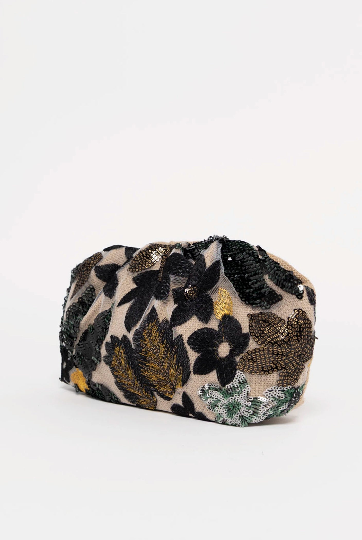 swatch_Black cosai floral sequin evening clutch bag