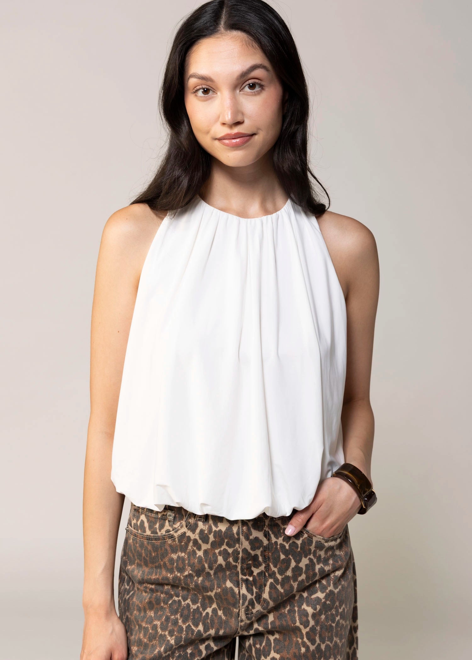 swatch-Off White bubble hem tank