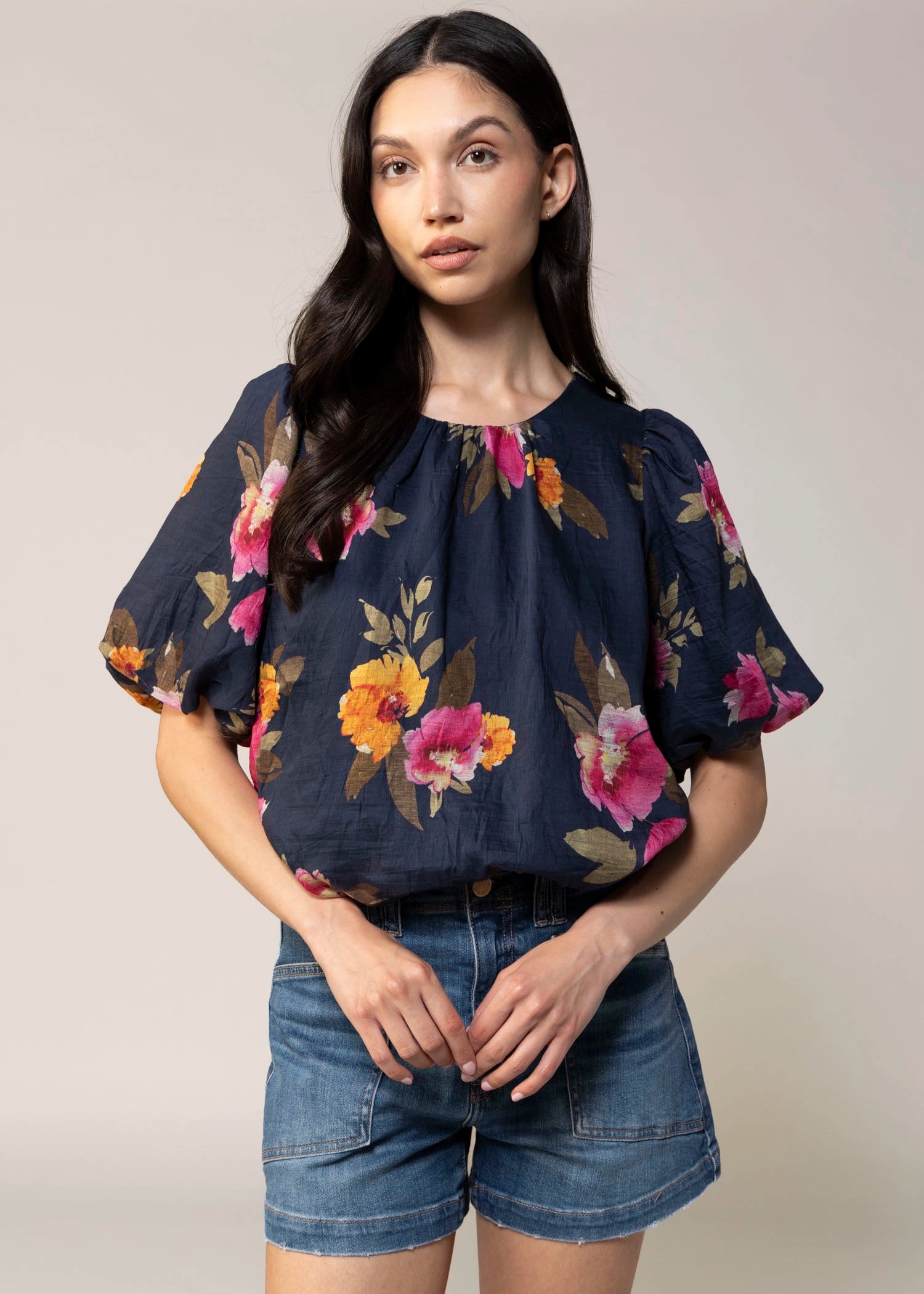 swatch_Navy Multi floral print flowy blouse