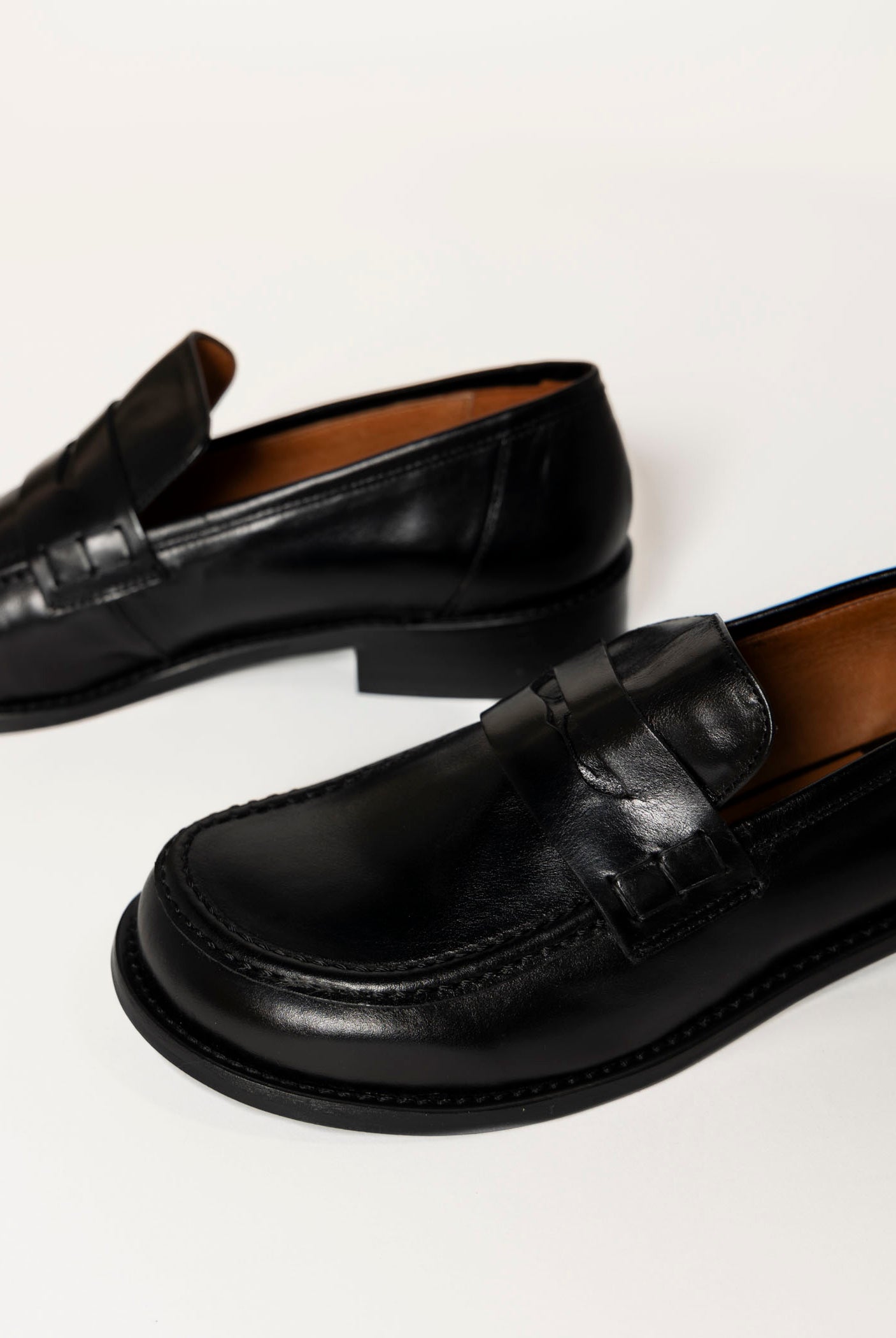 swatch_Black Leather louisa penny loafer flat shoes