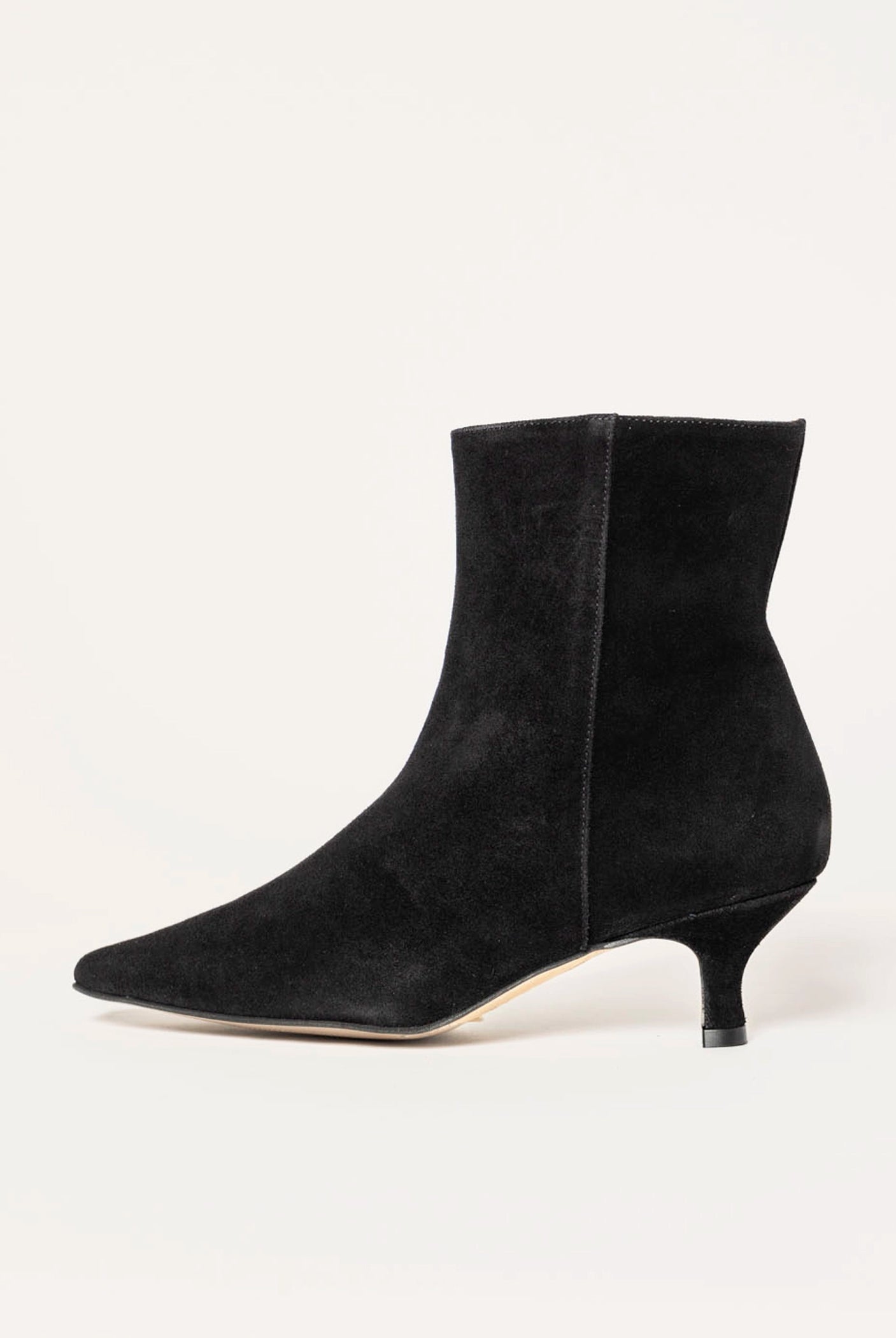 swatch_black suede cleo kitten heel bootie ankle boots