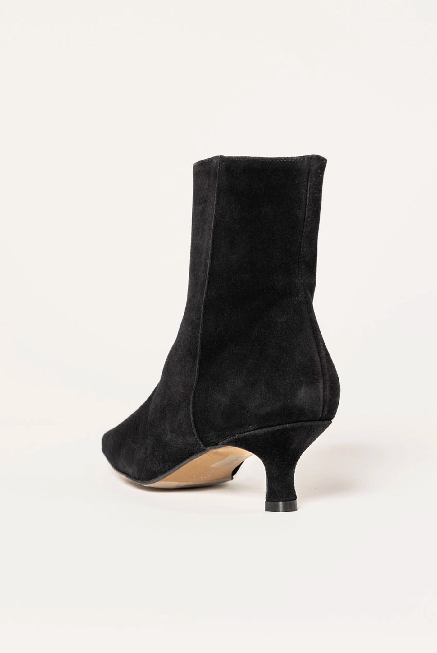 swatch_black suede cleo kitten heel bootie ankle boots