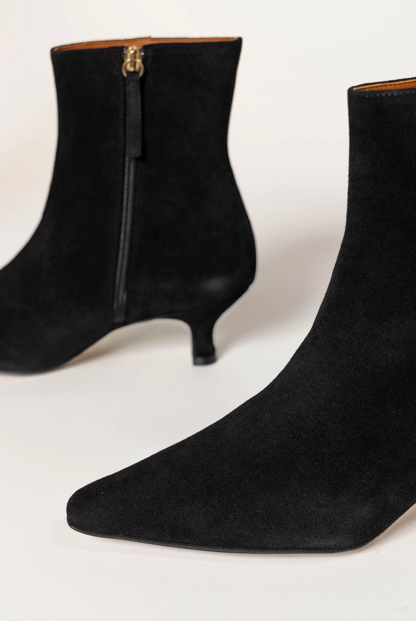 swatch_black suede cleo kitten heel bootie ankle boots