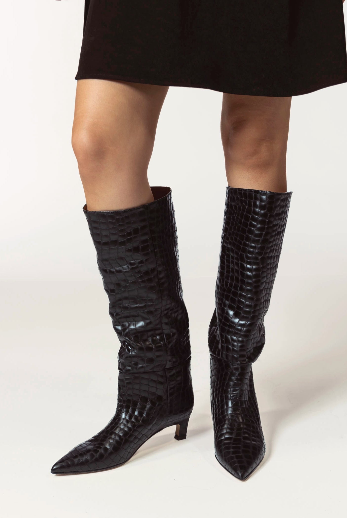 swatch_black gaelle tall croco boot boots