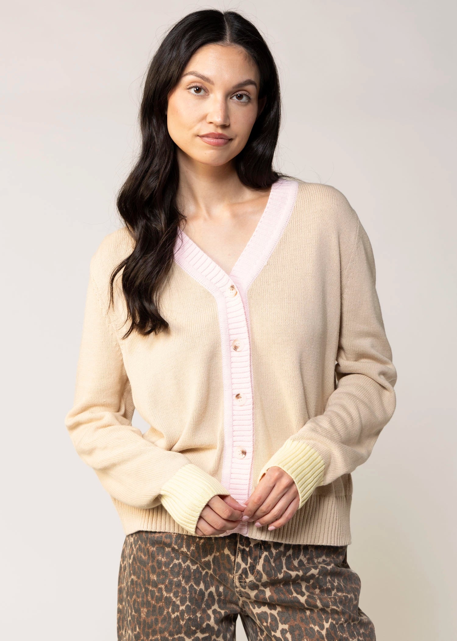swatch_Soft Beige little lies faye colorblock cardigan