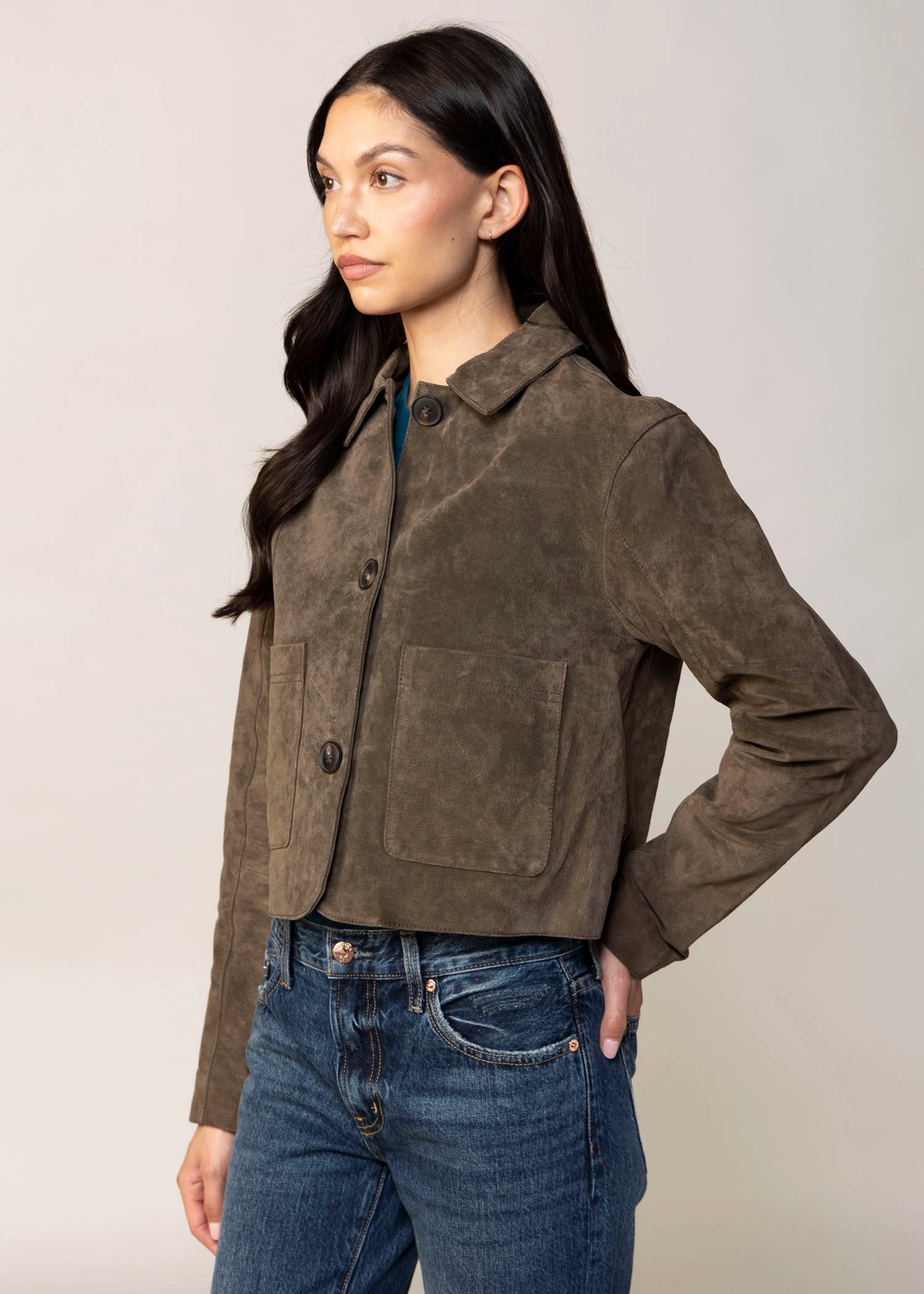 swatch_Brown blank nyc black coffee cropped suede jacket