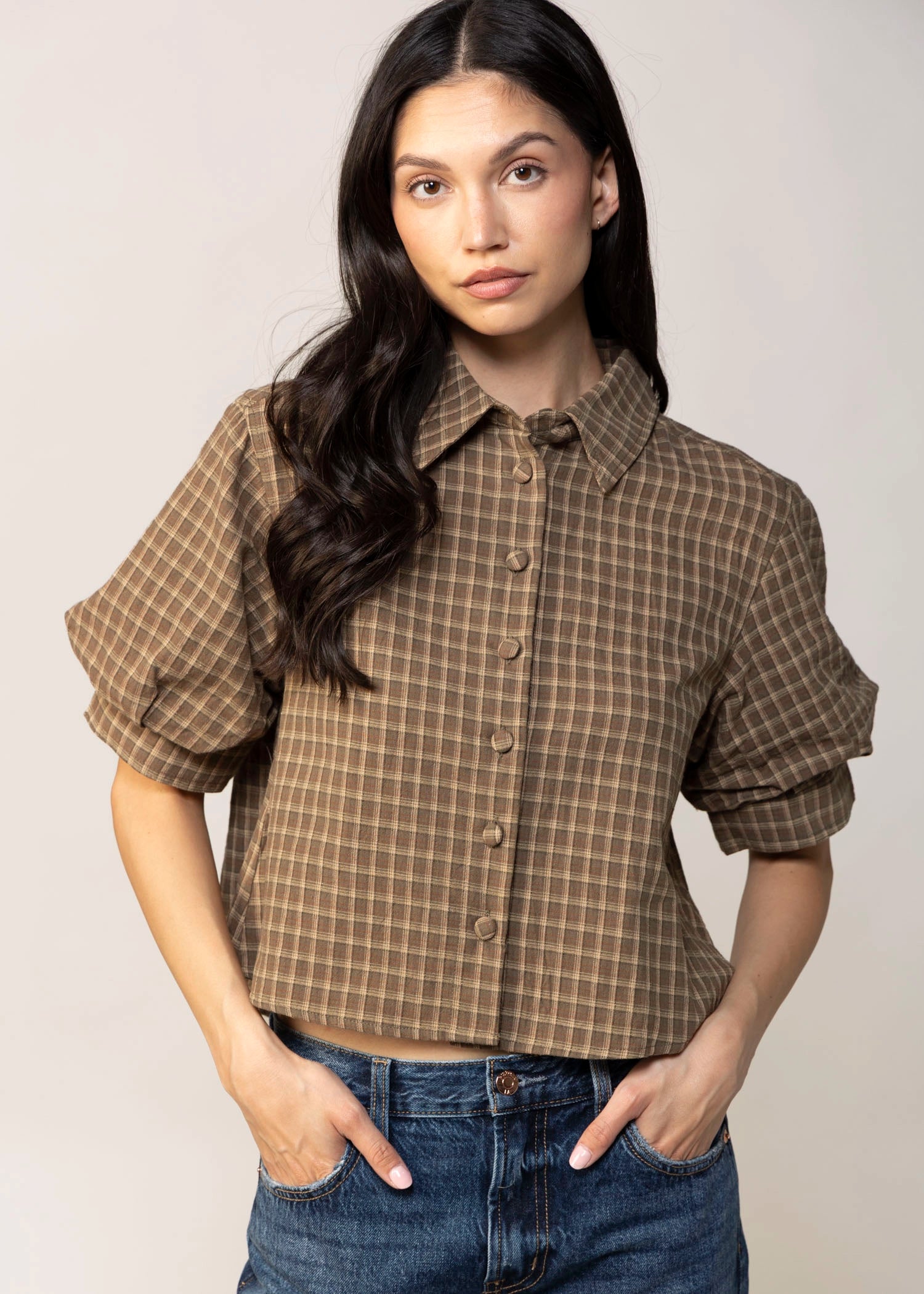 swatch_Olive Plaid kanney button down shirt