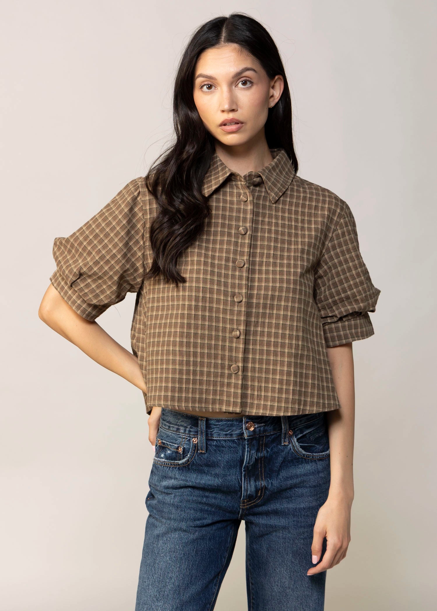 swatch_Olive Plaid kanney button down shirt