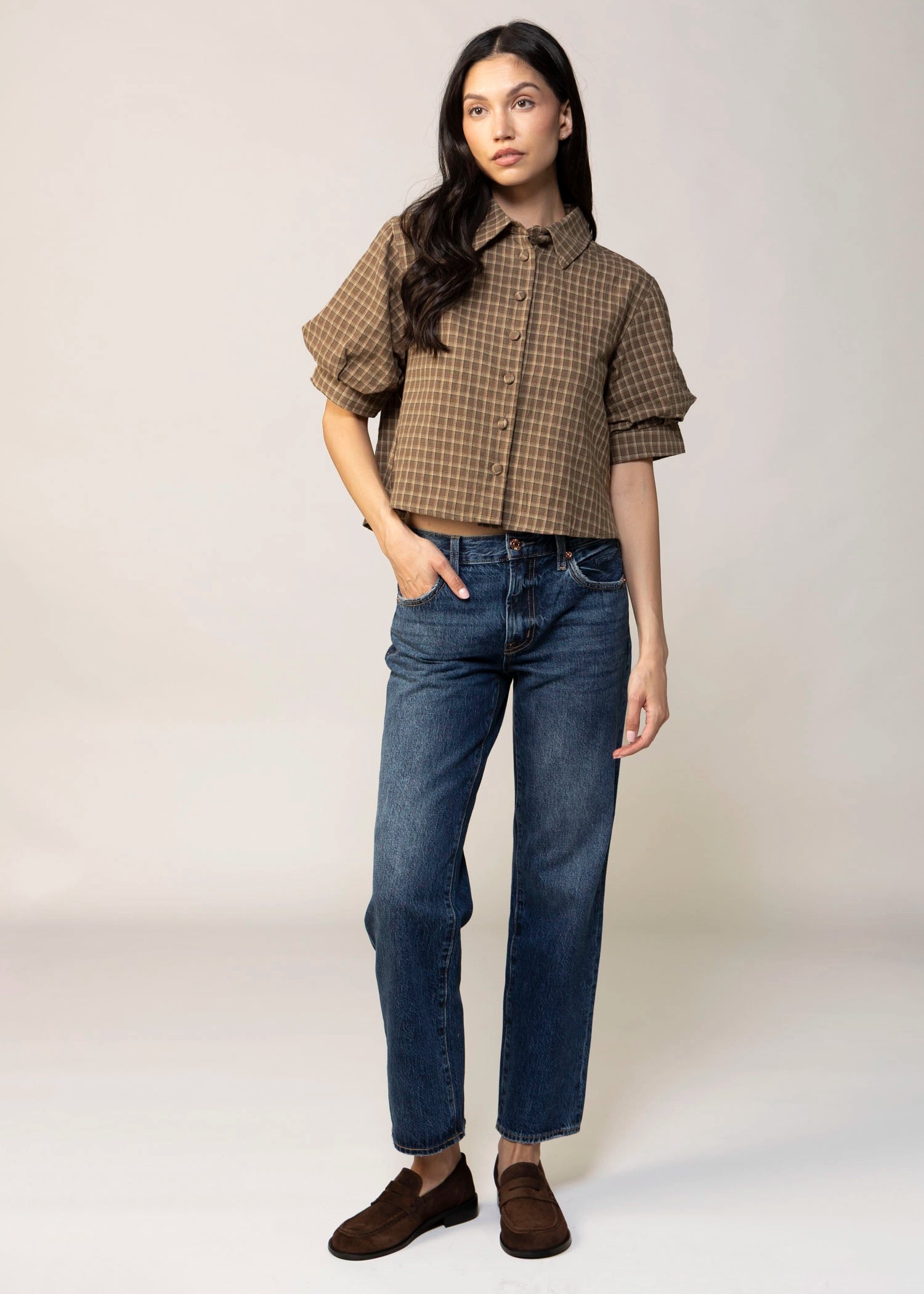 swatch_Olive Plaid kanney button down shirt