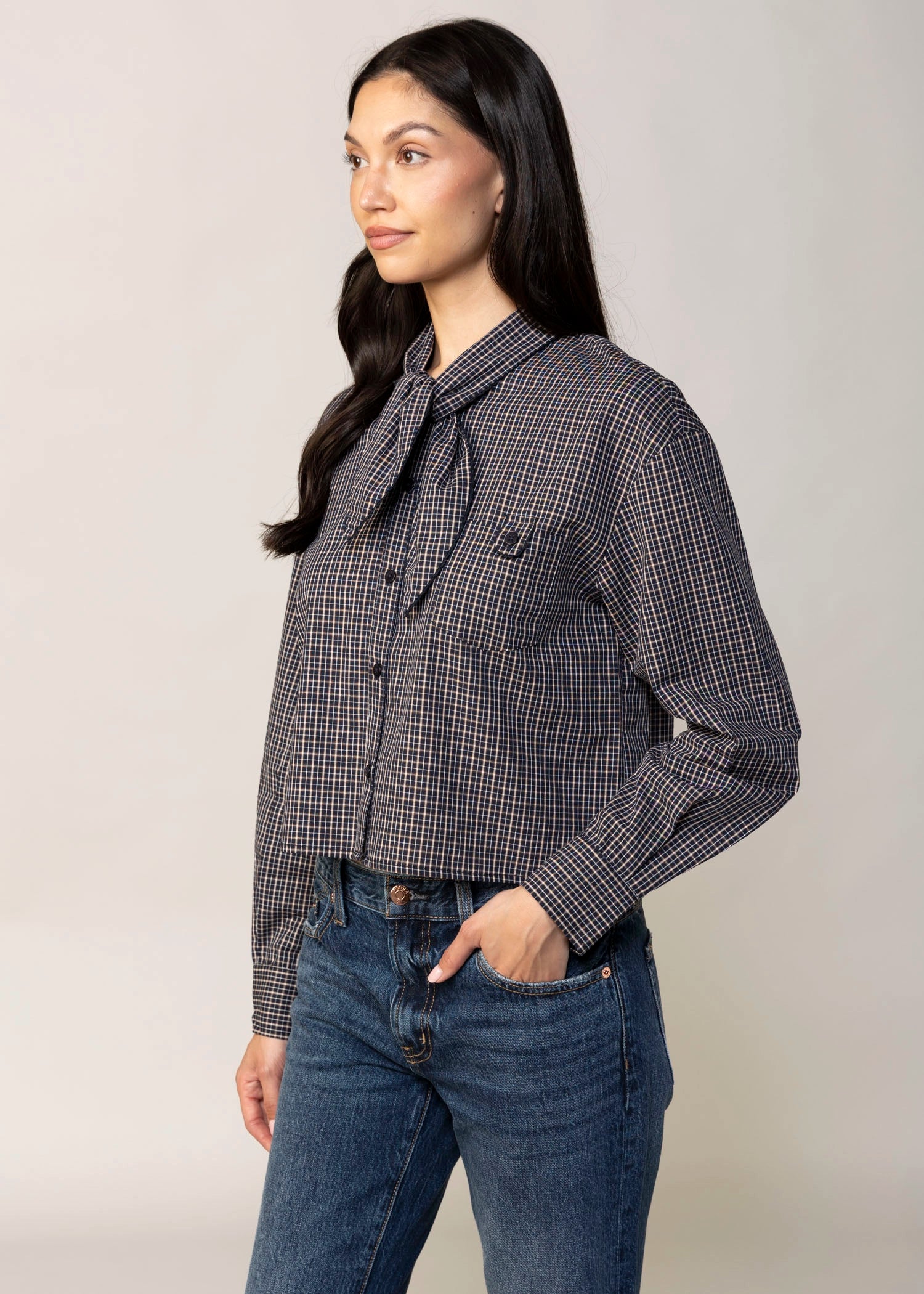 swatch_Navy greylin honey check button down shirt