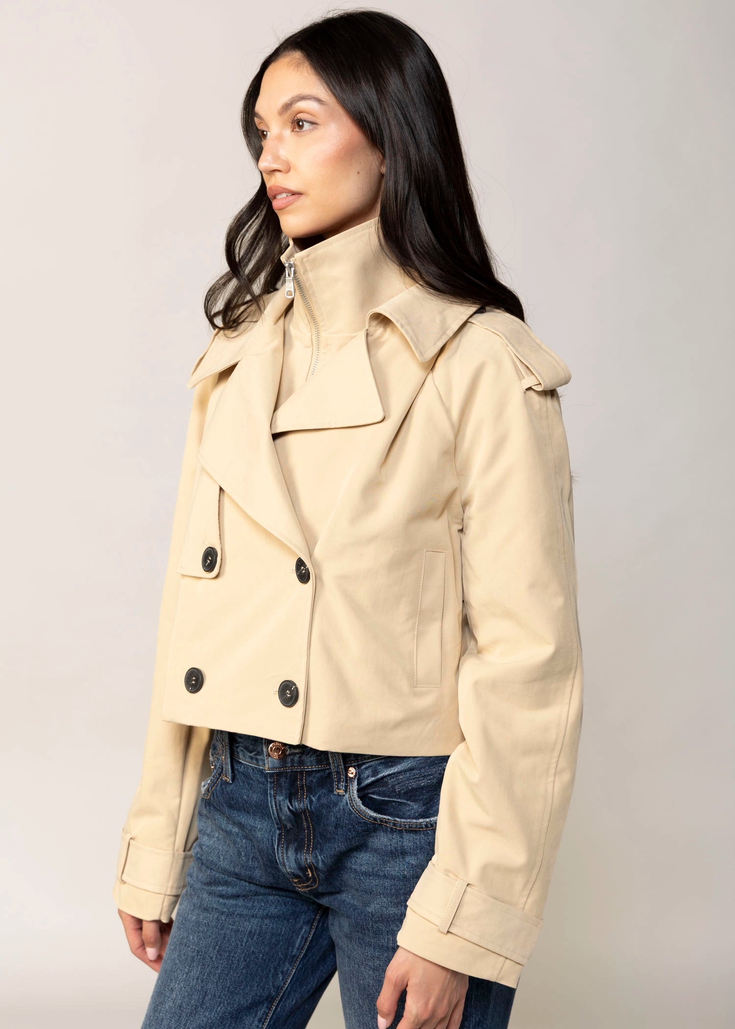 swatch-Khaki avec les filles cropped funnel neck trench jacket