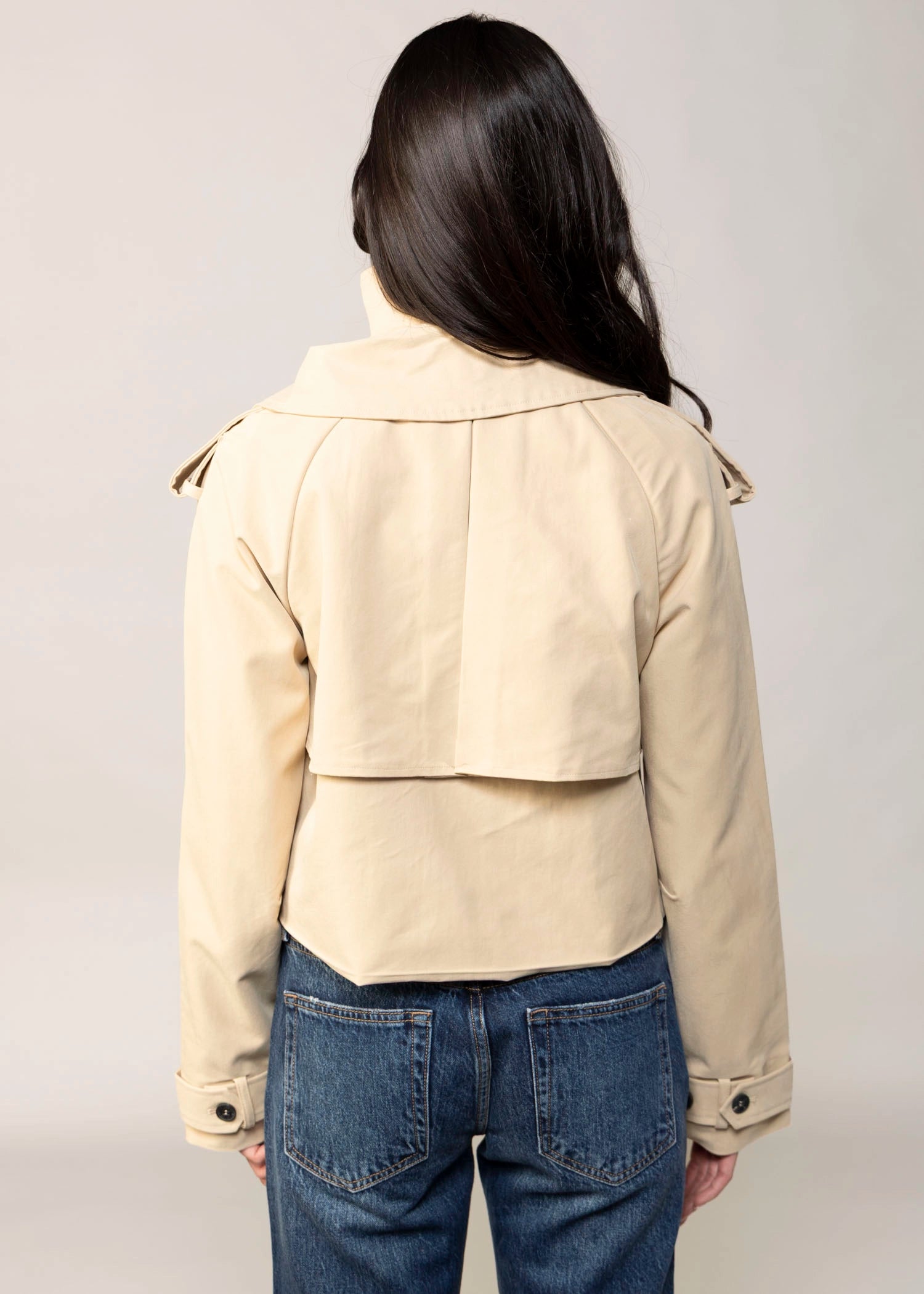 swatch-Khaki avec les filles cropped funnel neck trench jacket