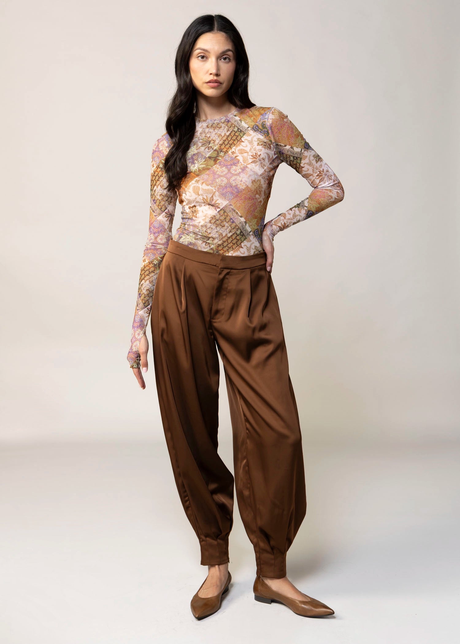 swatch_Multi avec les filles printed mesh long sleeve top