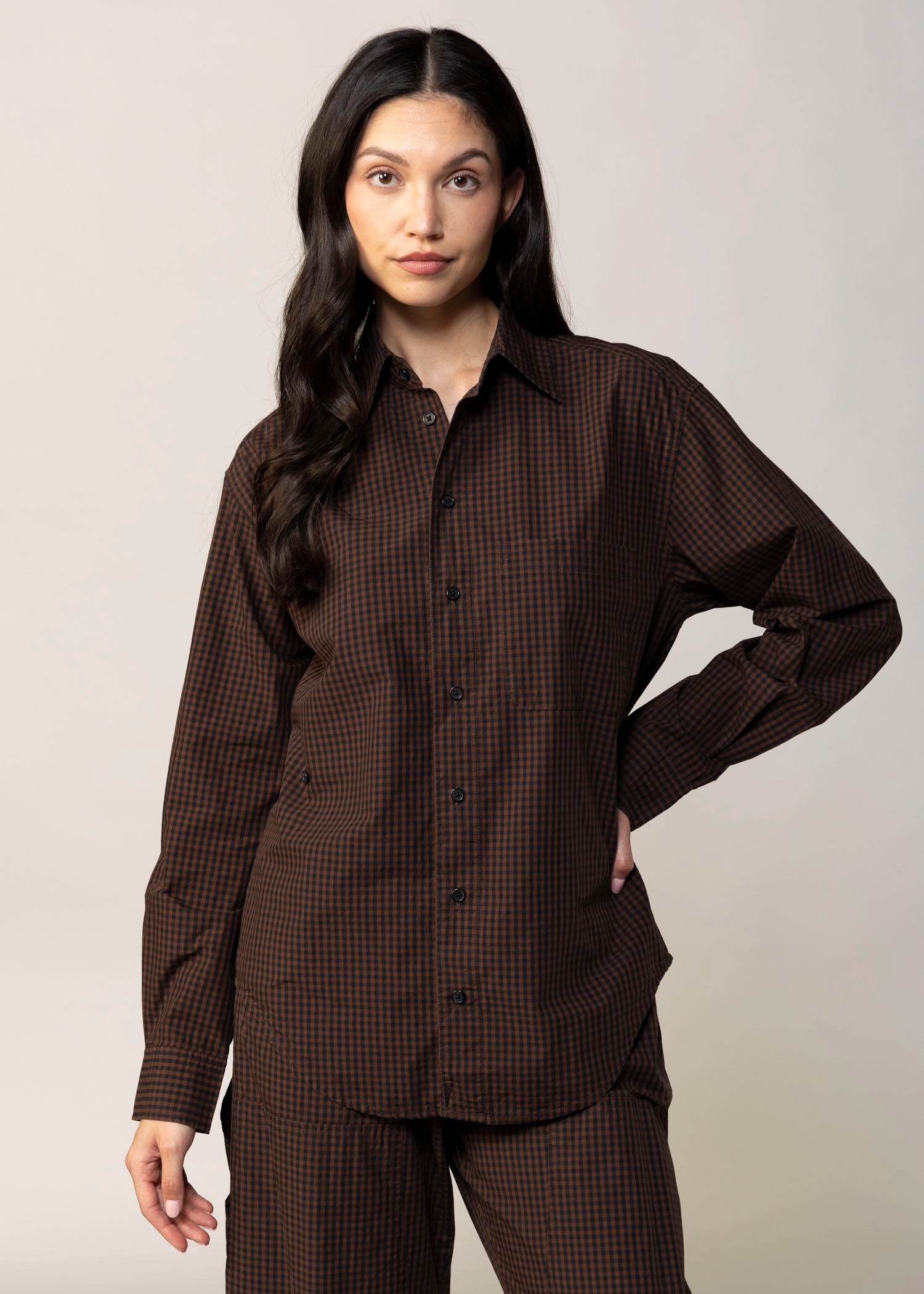swatch_Brown/Black pistola mila button down shirt
