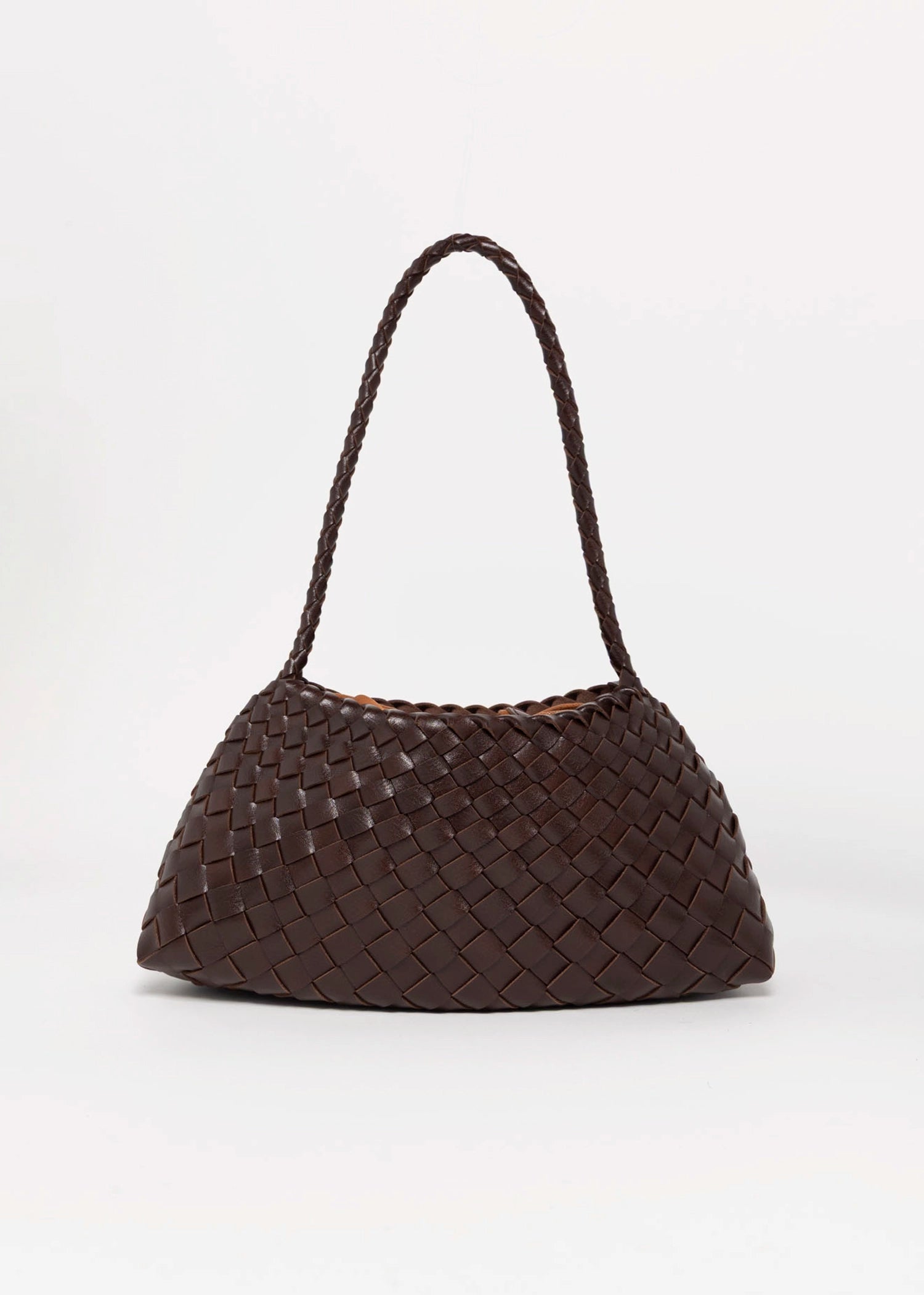 swatch_Coffee vegan leather woven shoulder bag