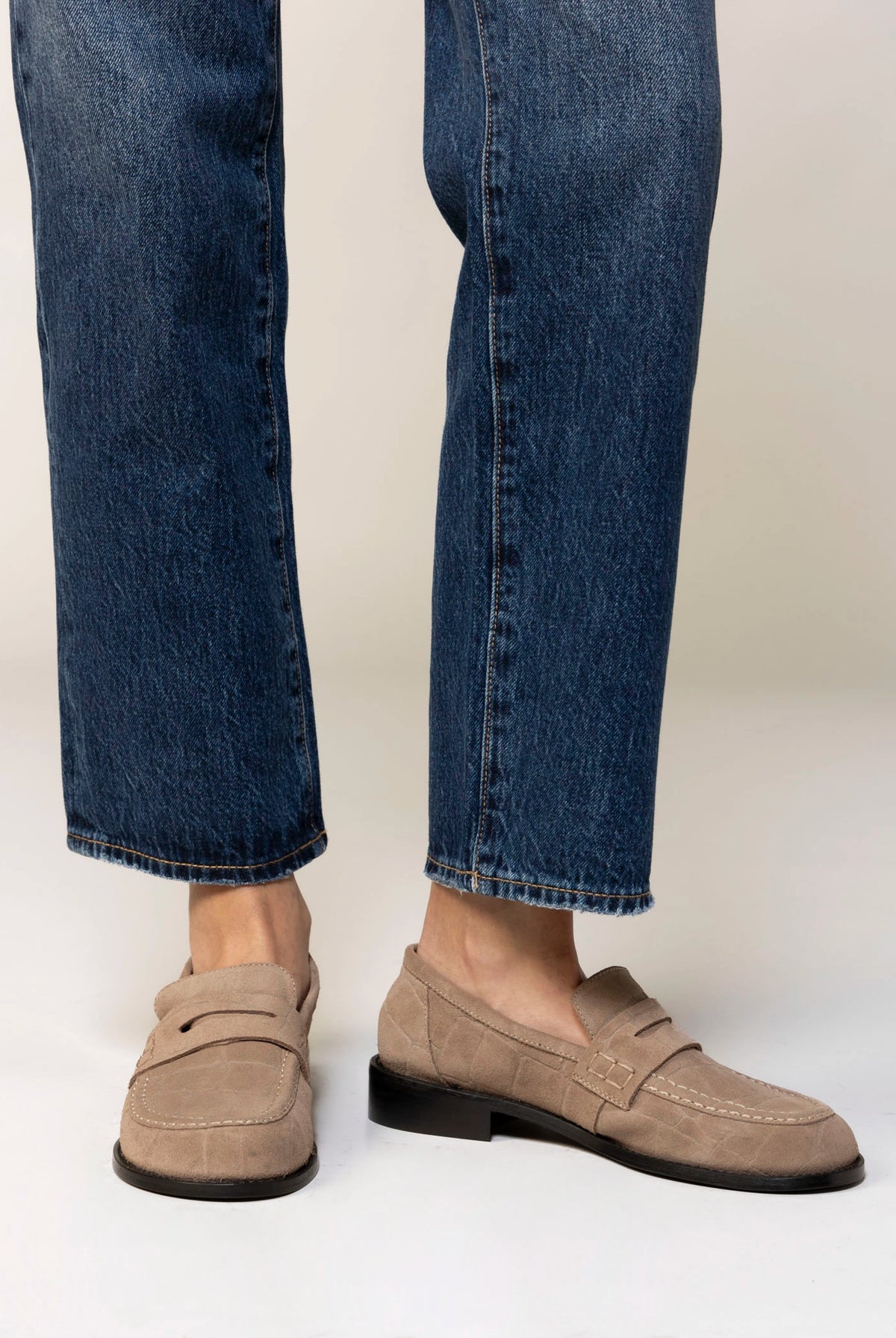 swatch_Taupe Suede louisa penny loafer flat shoes