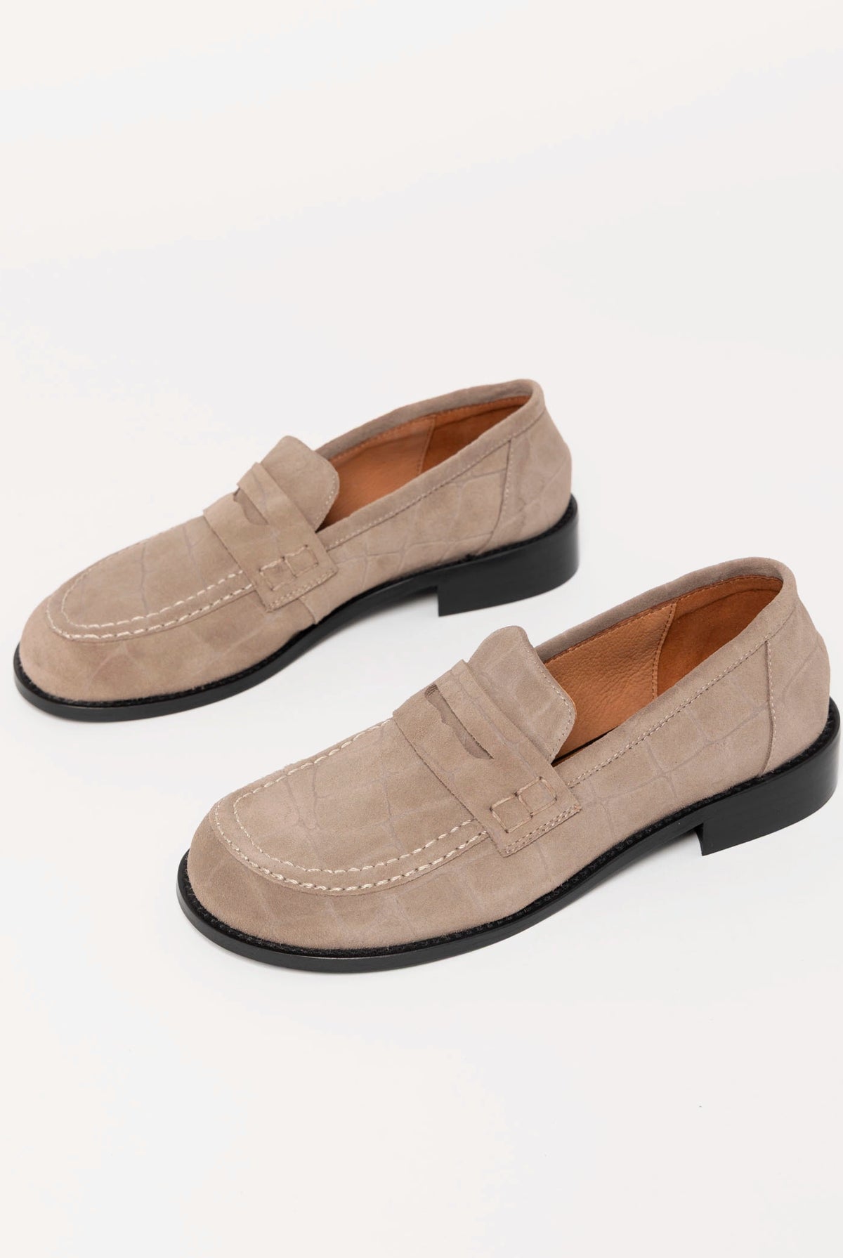 swatch_Taupe Suede louisa penny loafer flat shoes