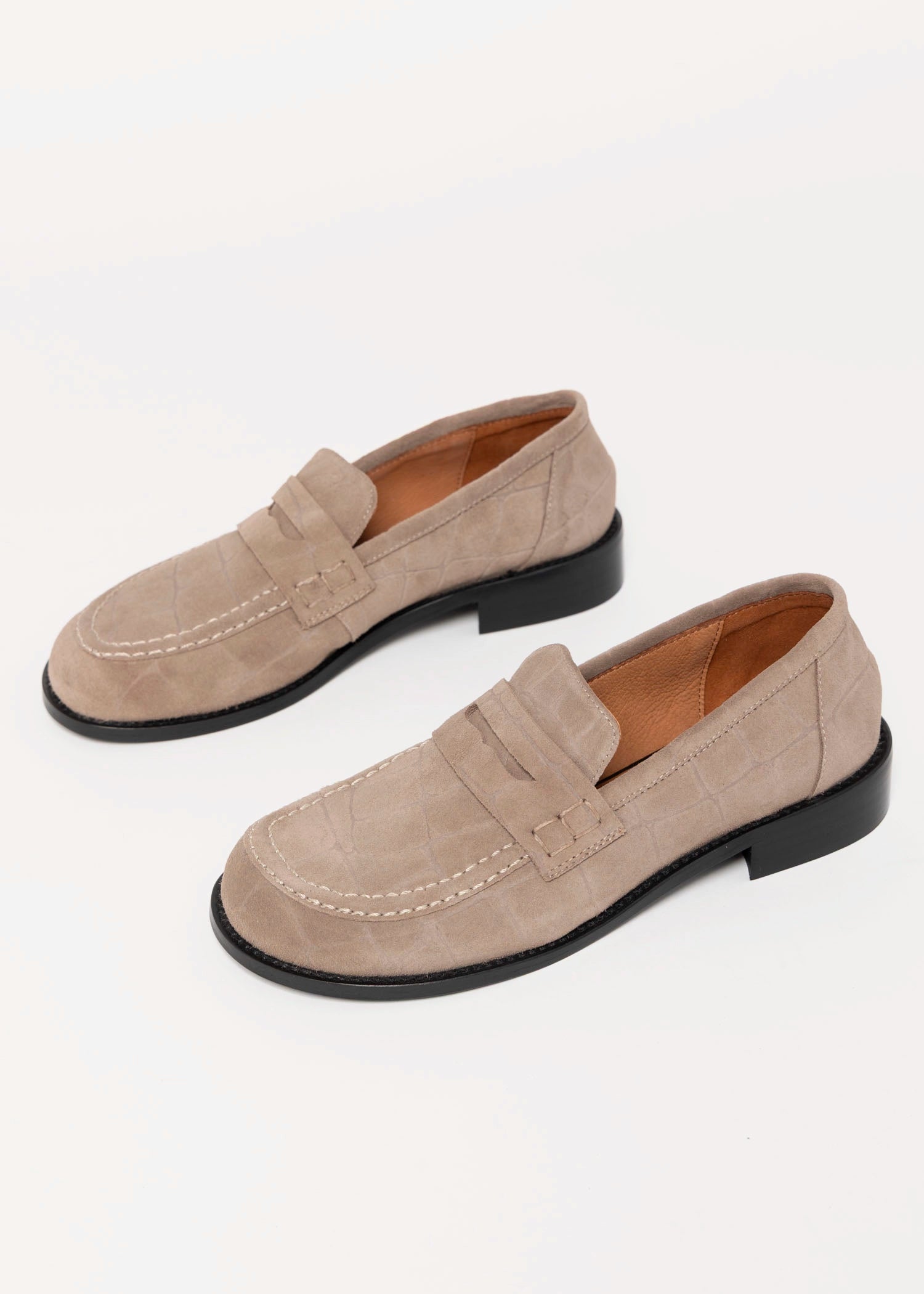swatch_Taupe Suede louisa penny loafer flat shoes